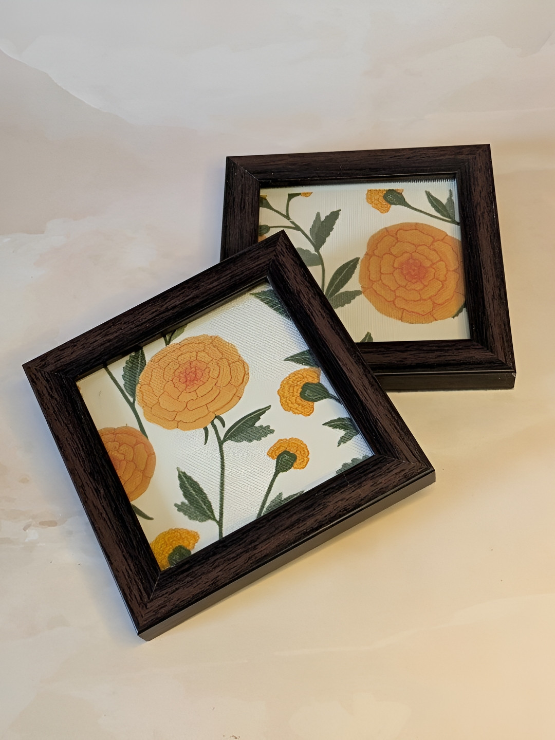 Abolee Homes 2-Pcs Yellow & Brown Marigold PrintedCoaster