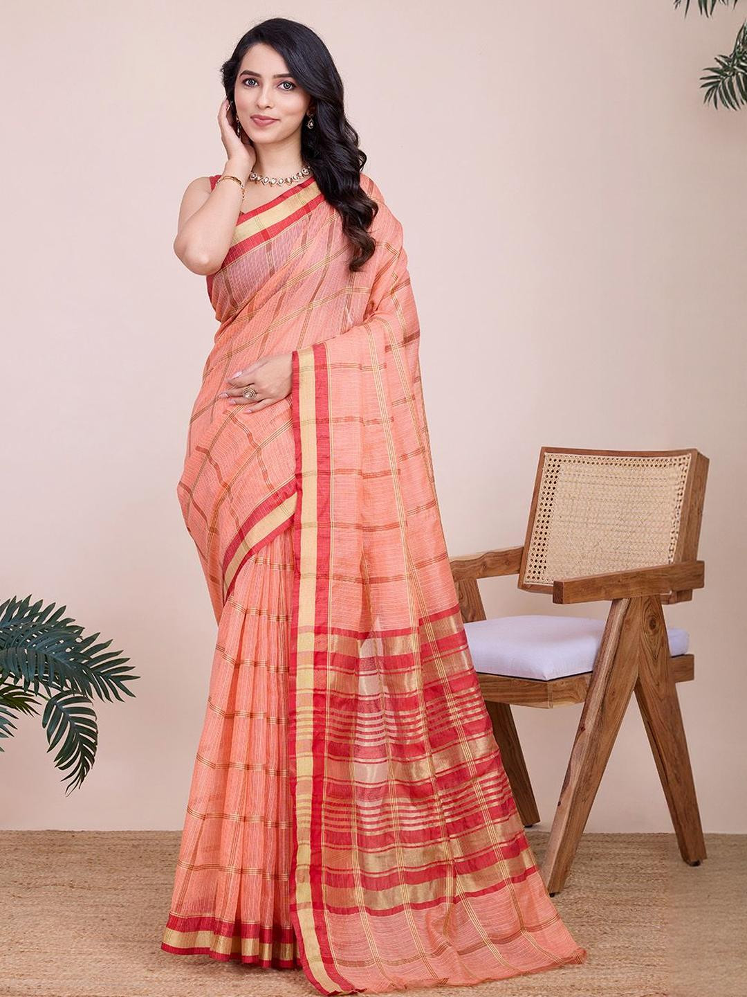 VARNI FABRICS Checked Zari Art Silk Ikat Saree