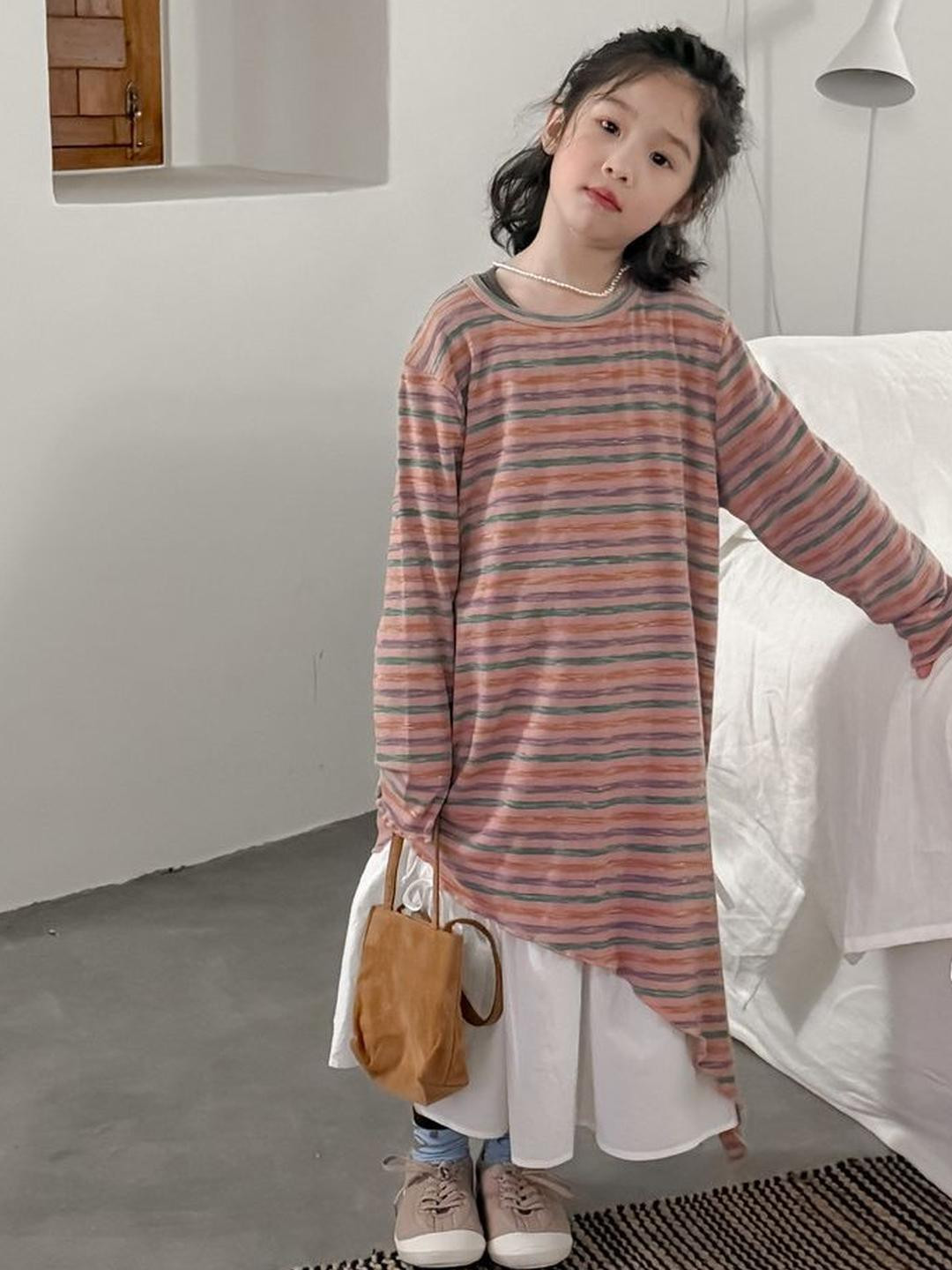 LULU & SKY Girls Striped Midi T-shirt Dress