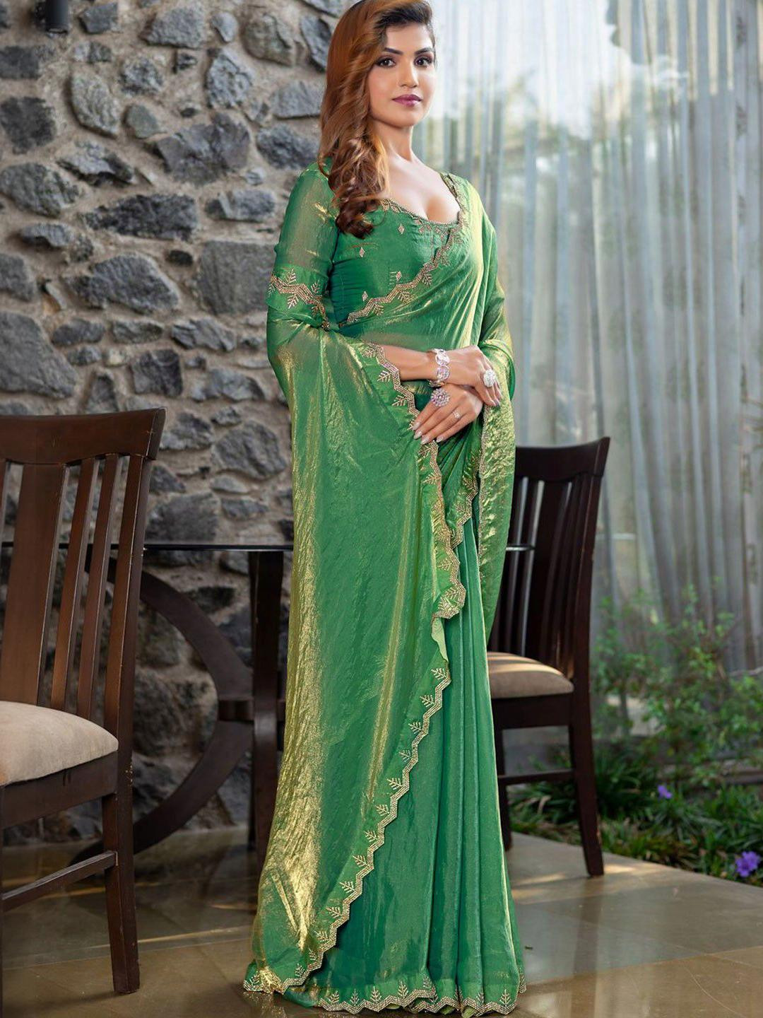 ANJANI TEXTILE Beads and Stones Tissue Saree