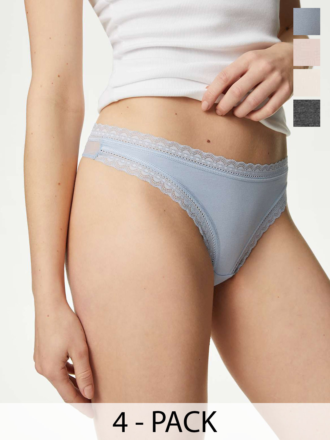 Marks & Spencer Pack of 4 Low-Rise Thongs Briefs T614611TSOFT BLUE MIX