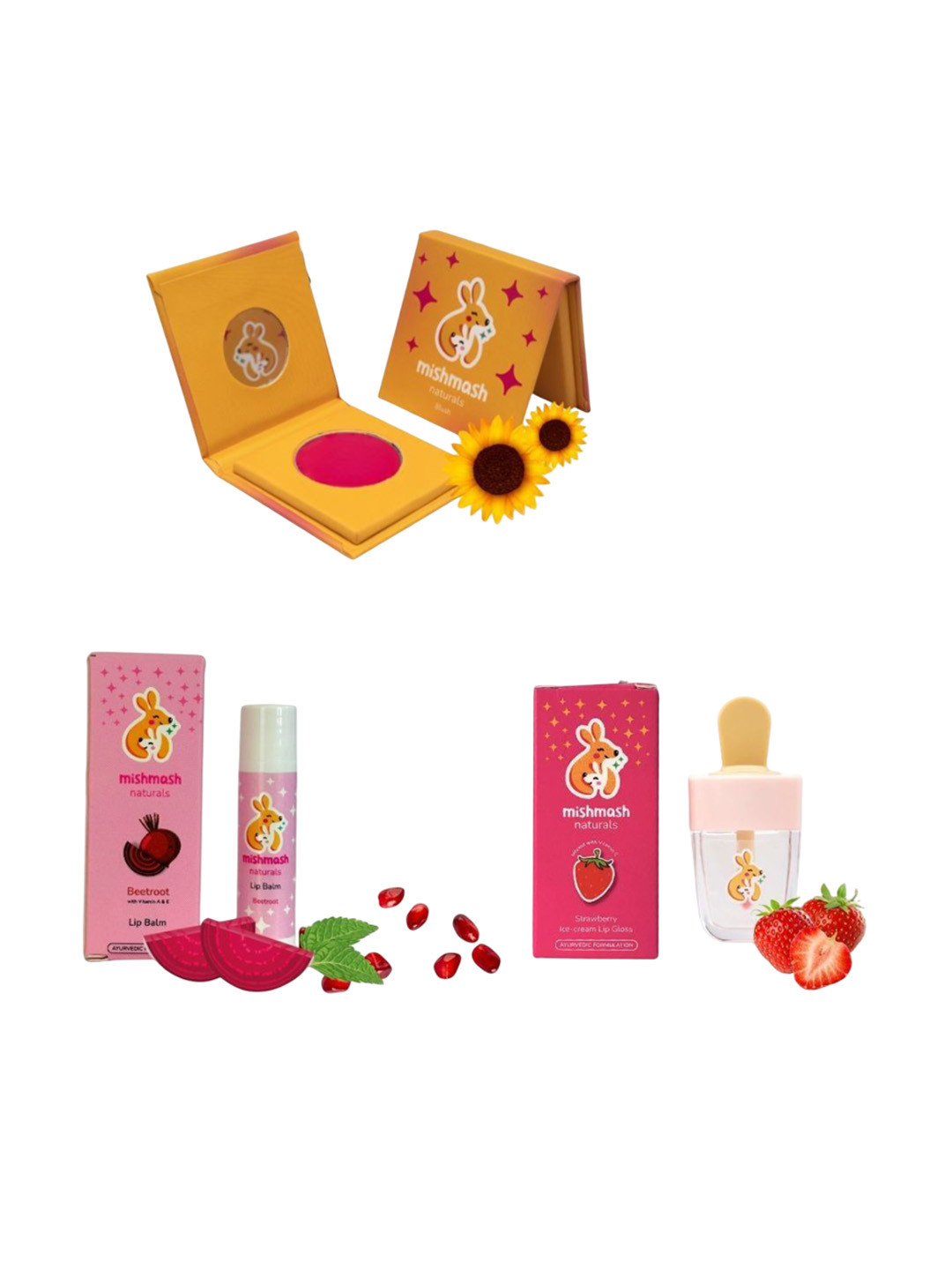 Mishmash Naturals Set Of 3 Blush 3 g Lip Balm 13 g & Lip Gloss 12 ml