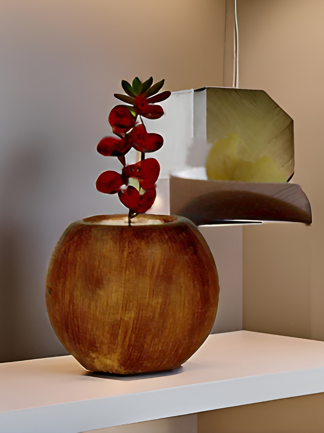 LASAKI Peblo Brown & Yellow Printed Small Antique Ceramic Planters