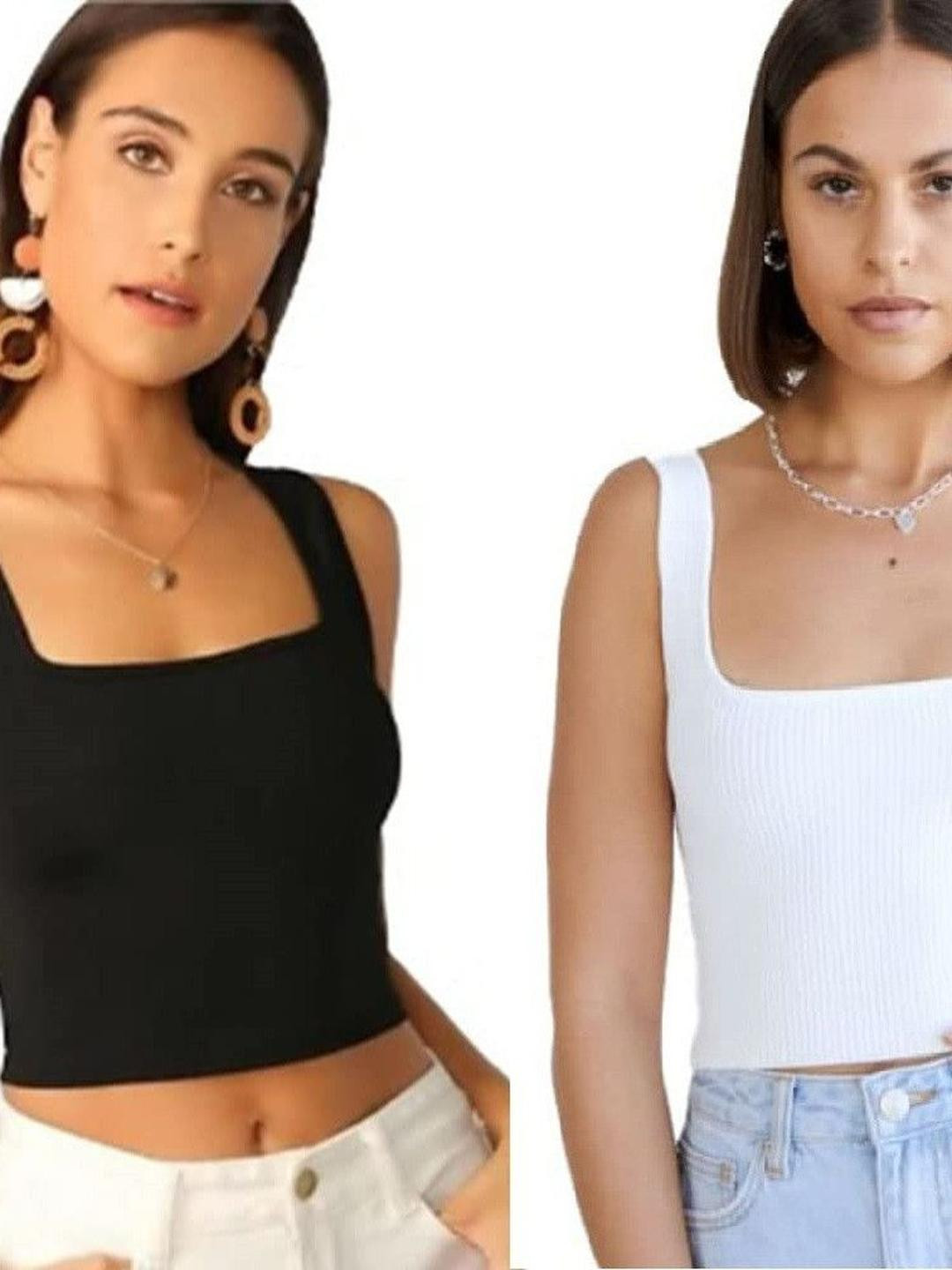 Srisaras Women Pack Of 2 Shoulder Straps Crop Tank Top