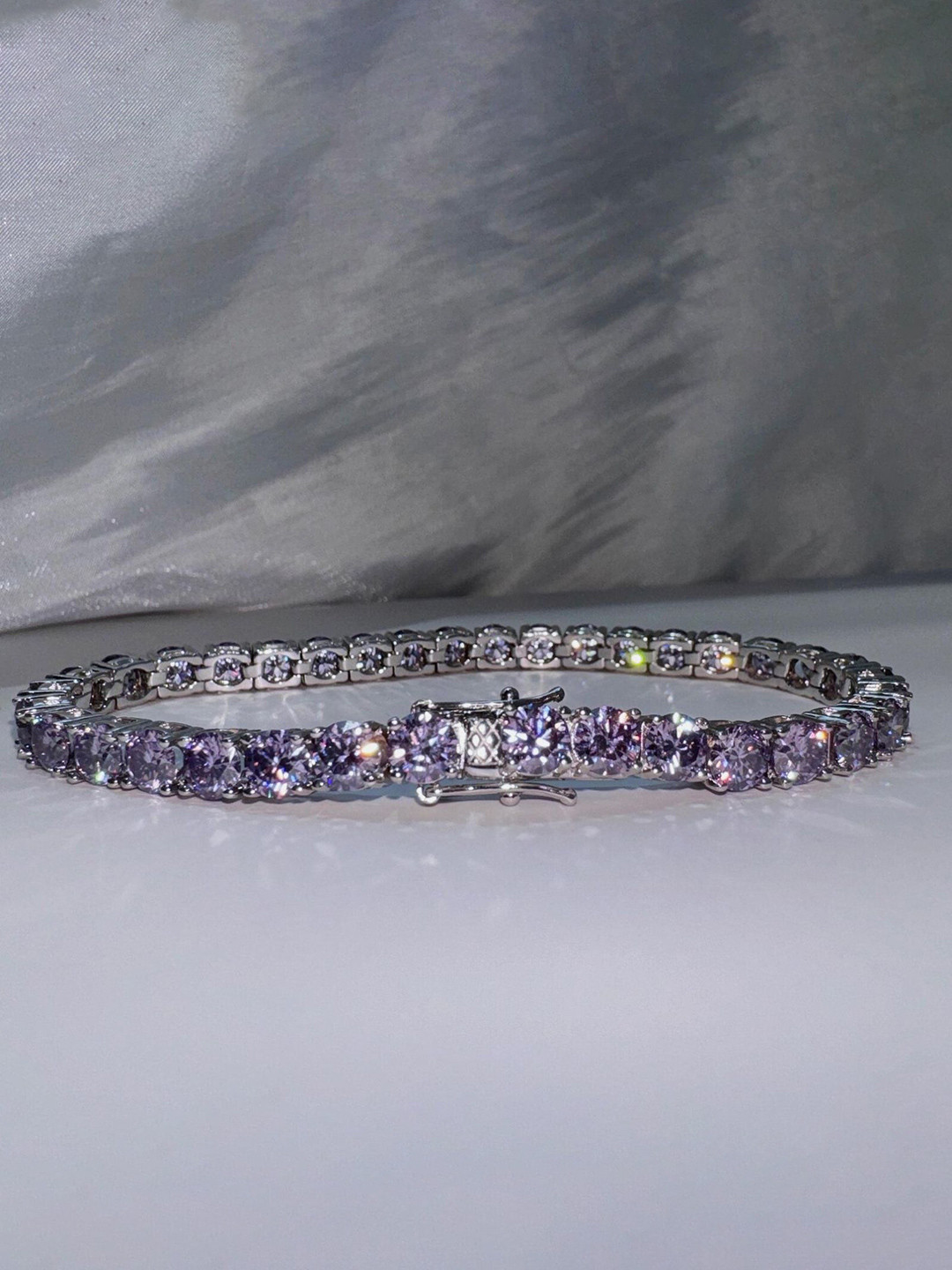 Zarkan 925 Sterling Silver Rhodium-Plated AD Studded Bangle-Style Bracelet