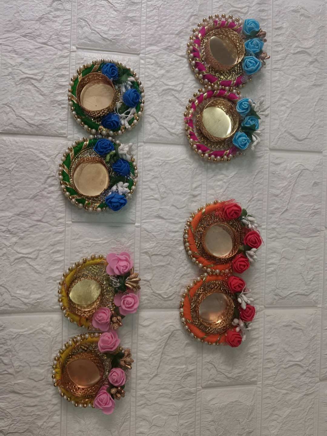 Sellplus 8Pcs Blue & Yellow Textured T-Light Candle Holders