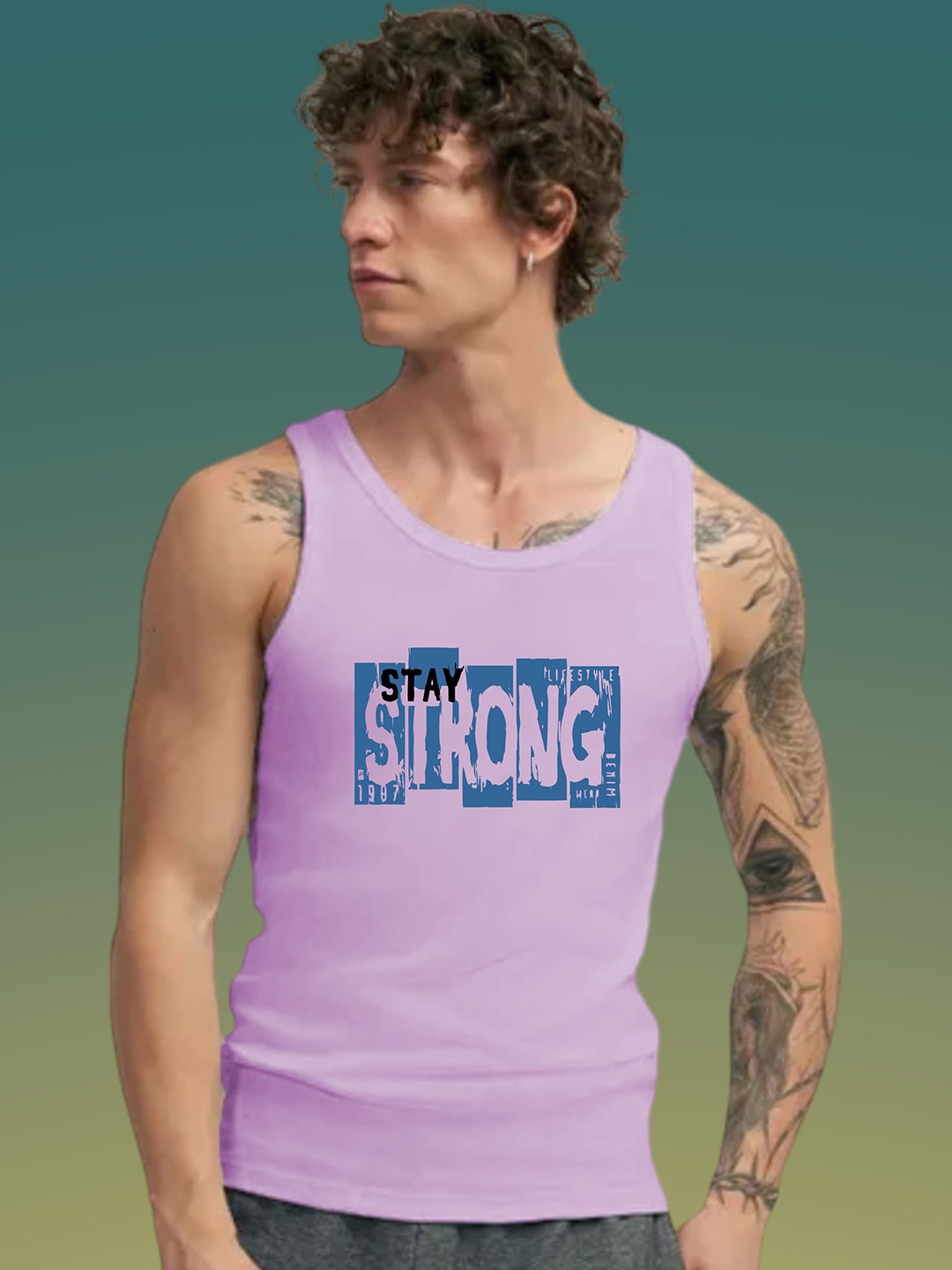 Uniplanet store Printed Scoop Neck Gym Vest UVM-STAY-STRONG-PRPL-S