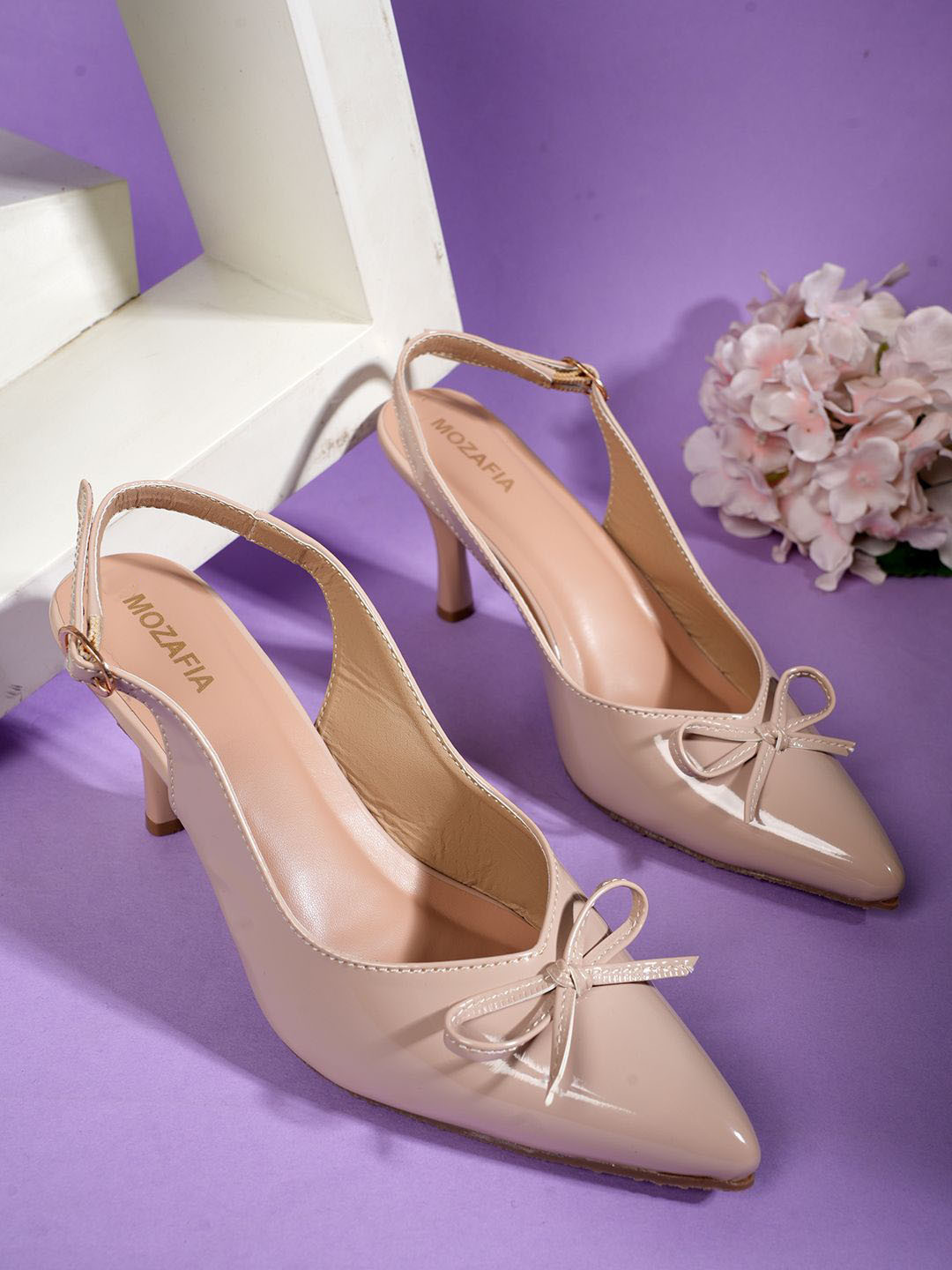 MOZAFIA Women Slingback Kitten Pumps with Bows