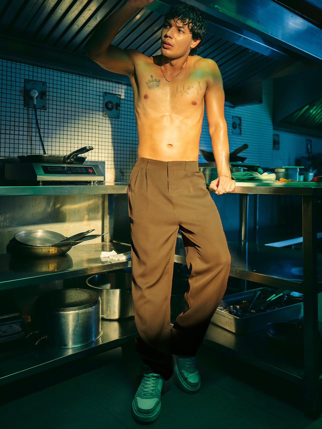 FREAKINS Men Saddle Brown Double Pleated Men's Straight Korean Pants