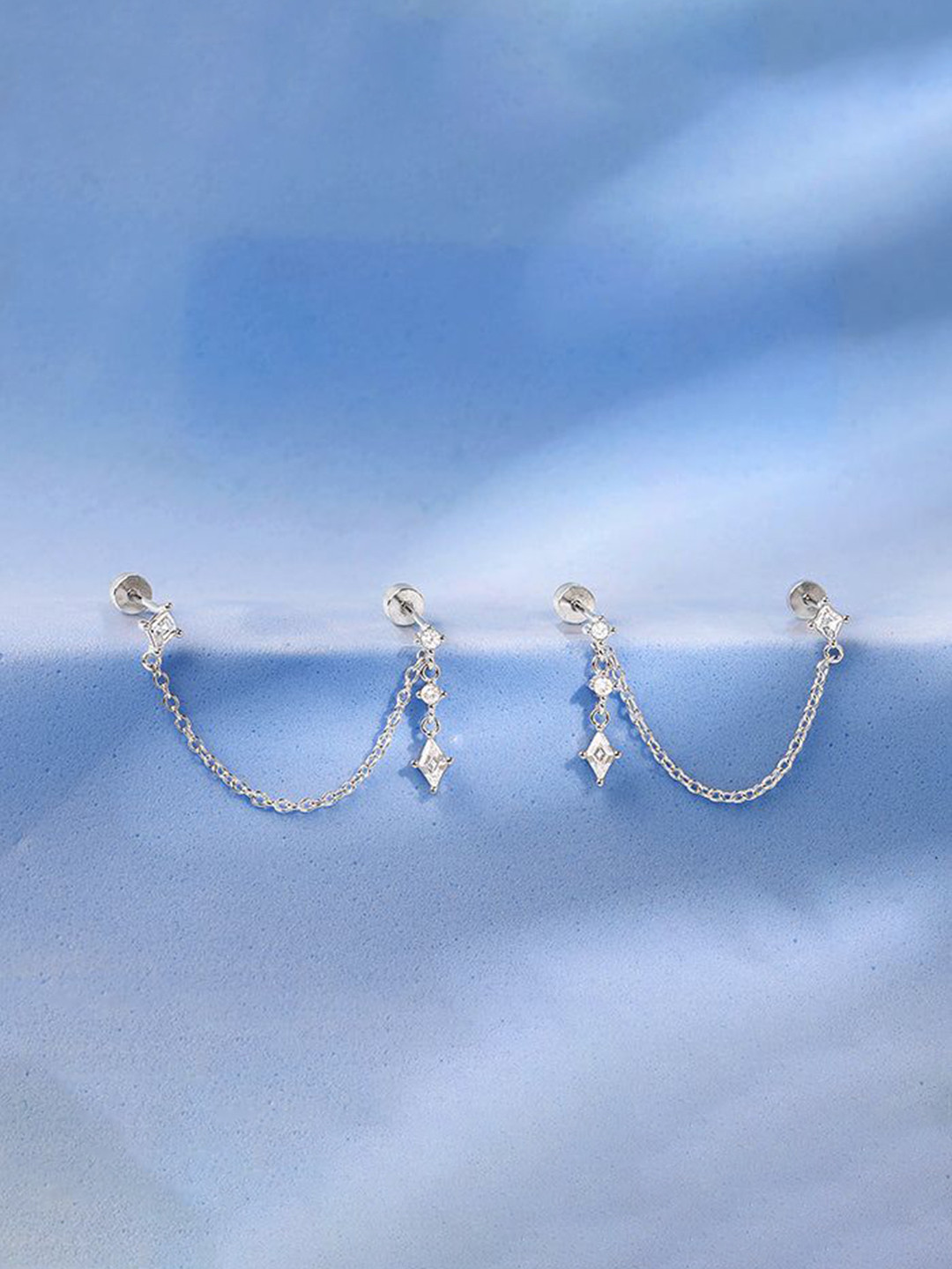 GIVA 925 Silver Rhodium-Plated Zircon Geometric Cascade Dangle Drop Earrings