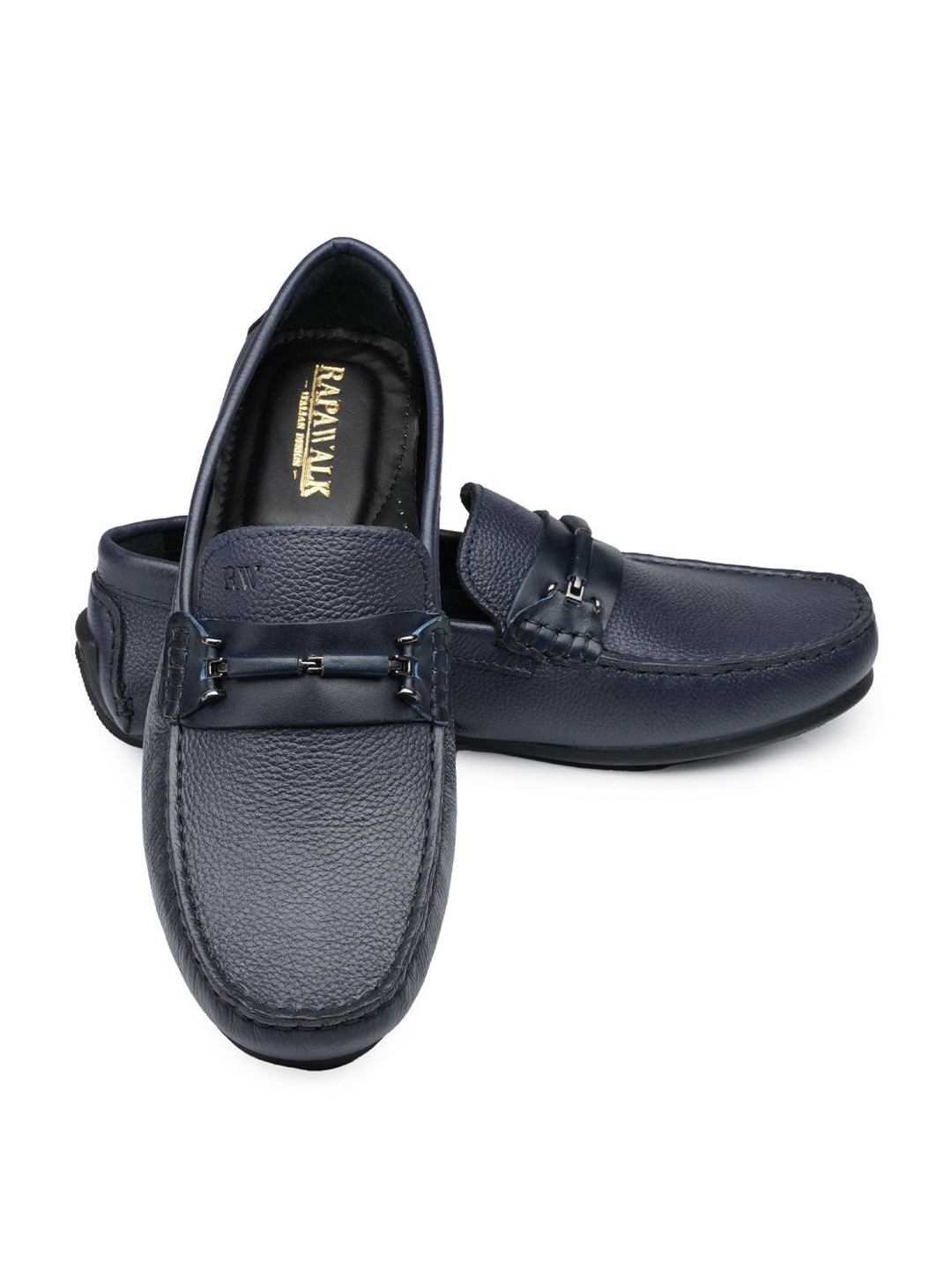 RAPAWALK Men Textured Leather Wrap-Buckle Milled Leather Slip on Moccasins Driving Shoes