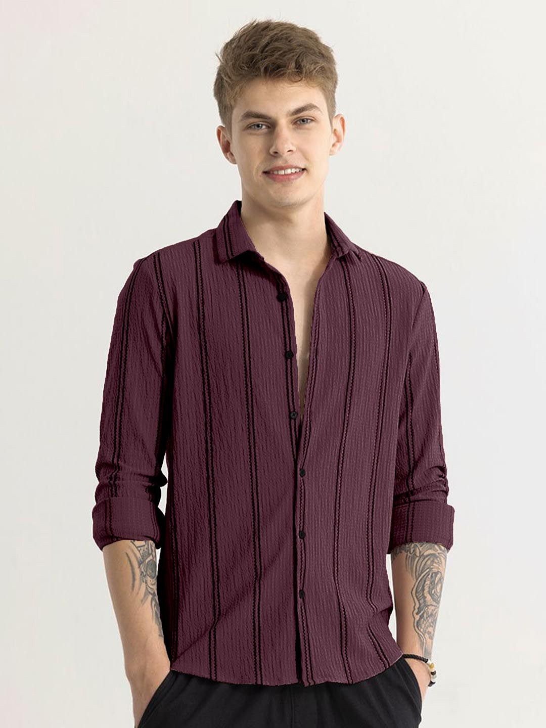 TIGER SNAKE Striped Spread Collar Regular Fit Comfort Shirt
