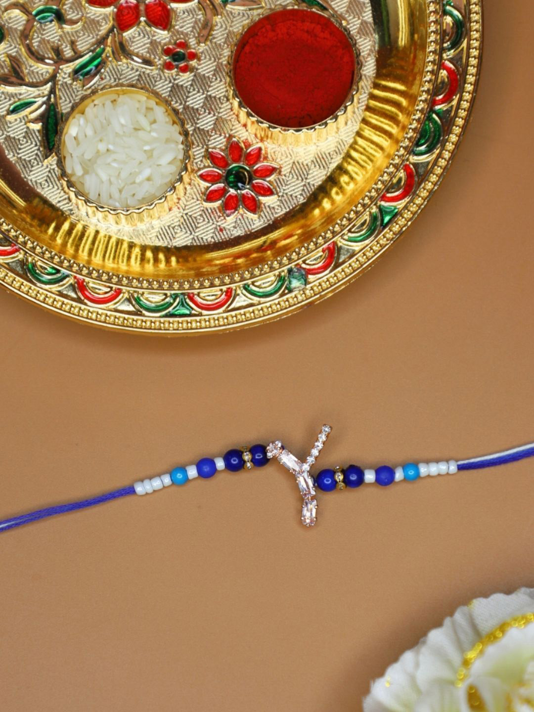 House of Pataudi Alphabet Y Initial Thread Rakhi With Roli Chawal & Funny Greeting Card