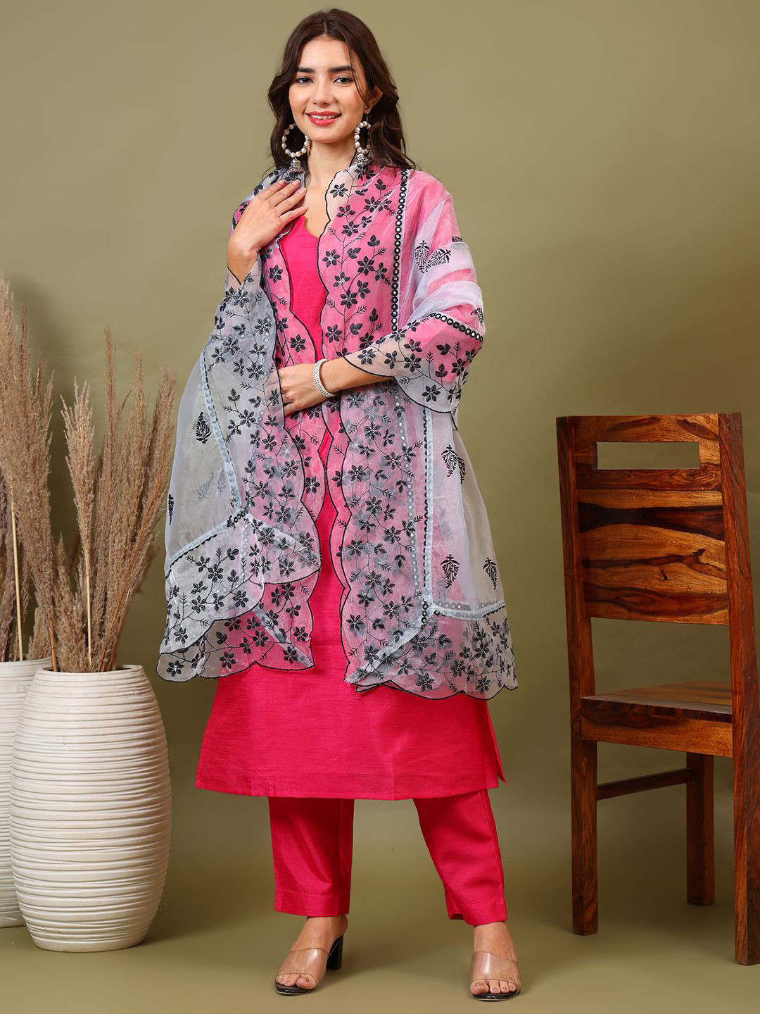 Sangria Mirror Embroidered Dupatta