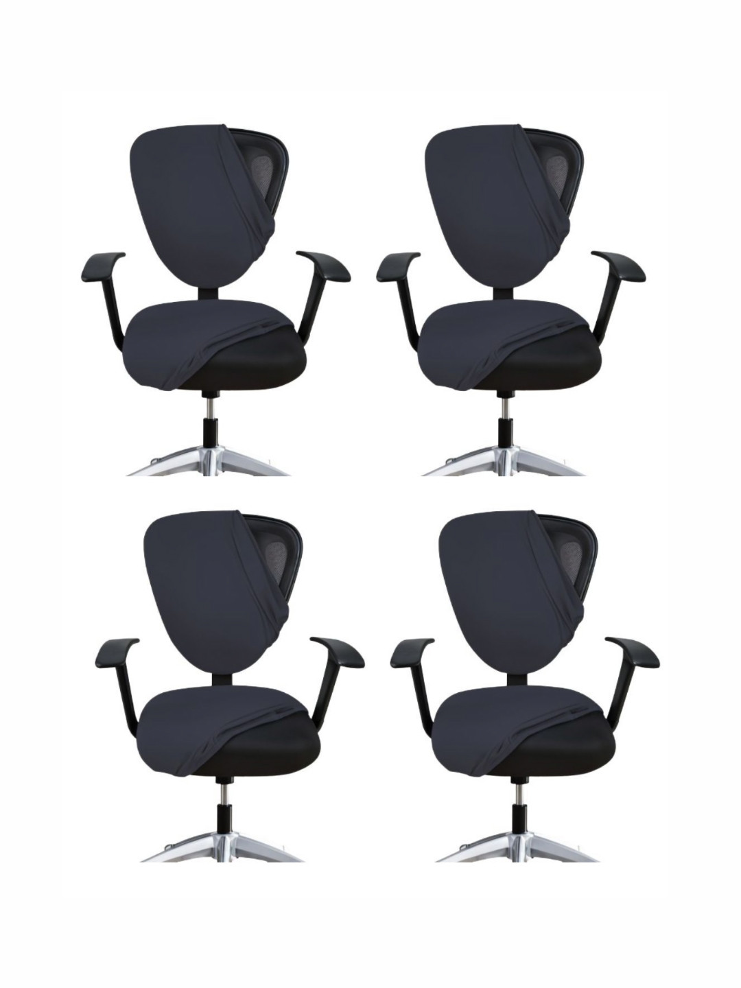 Lazi Set Of 4 Grey Stretchable Office Chair Covers