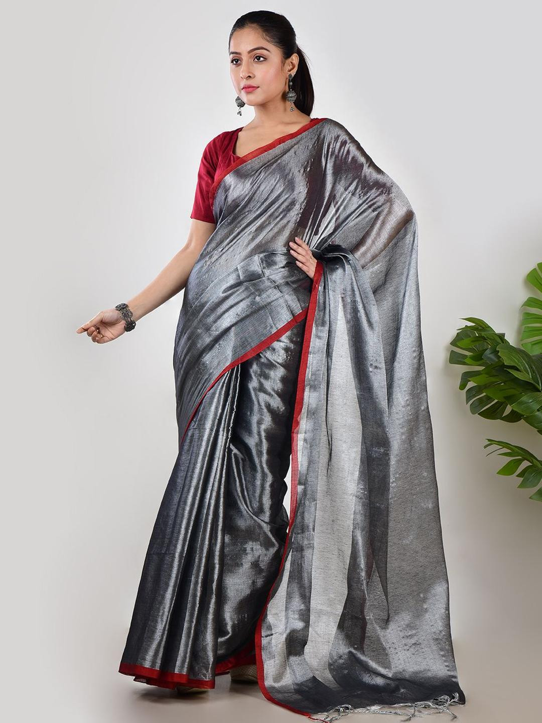 AAKAR Tissue Saree With Blouse Piece