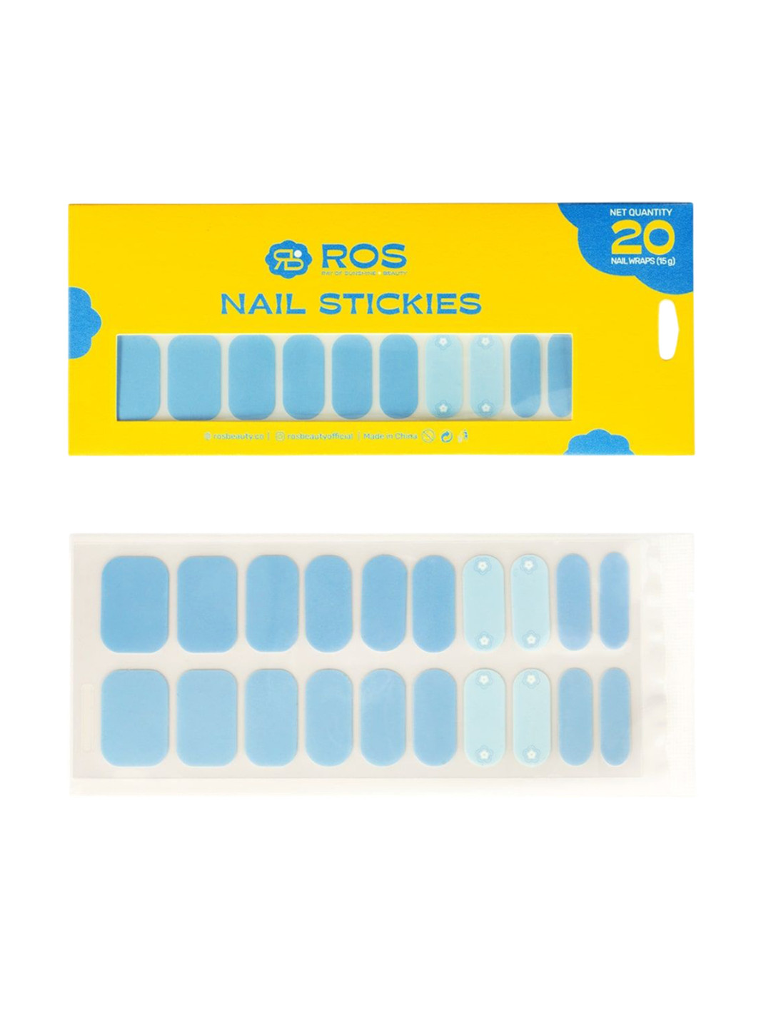Ray Of Sunshine- ROS Beauty Set Of 20 Peel & Stick Nail Art Stickers- Blue For You