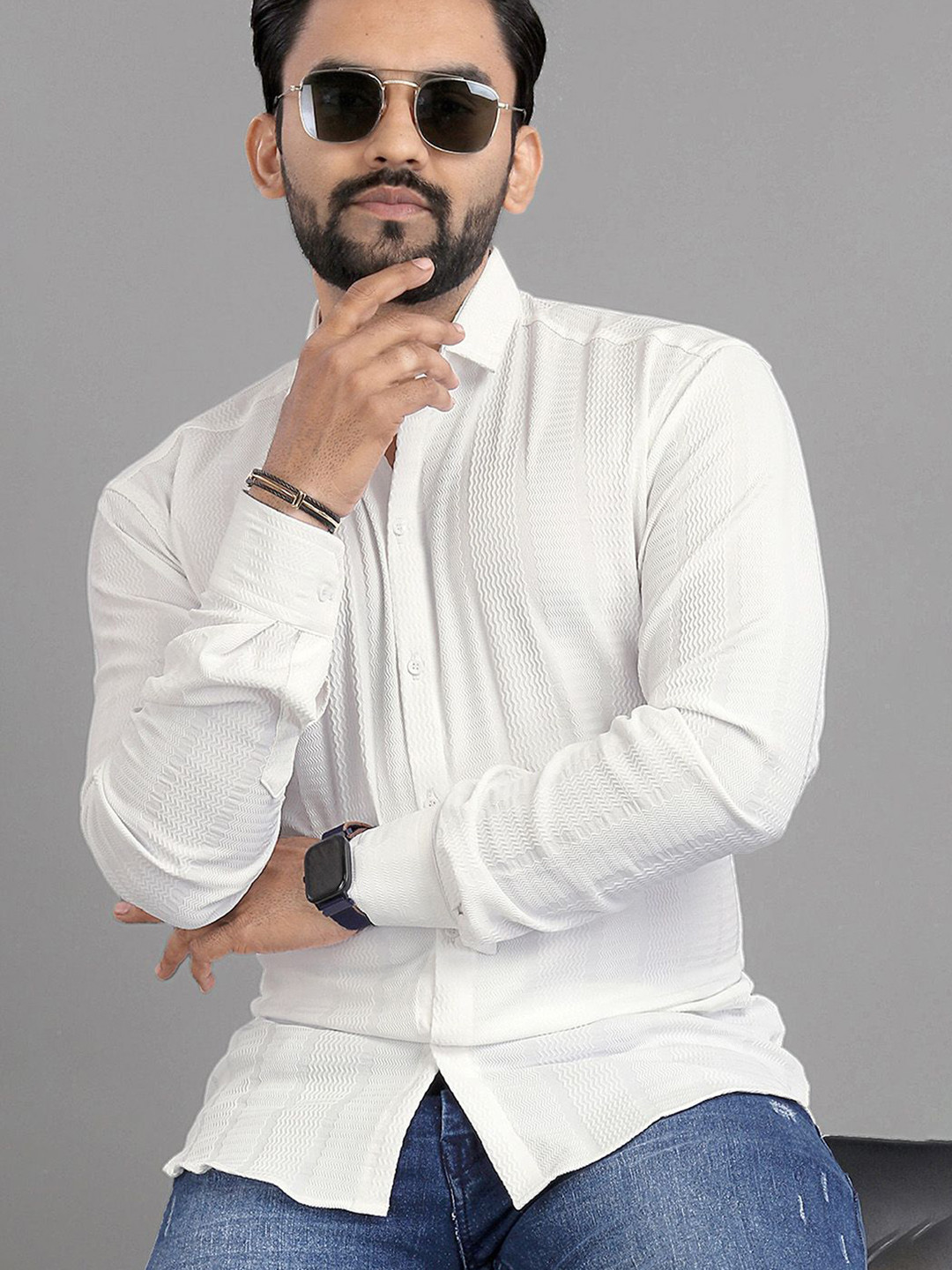 SZN Textured Spread Collar Standard Wrinkle Free Shirt