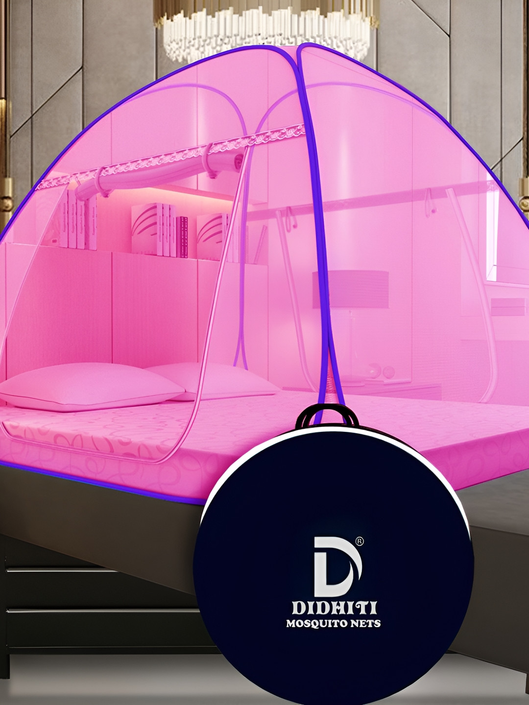 didhiti Pink & Navy Blue Super King Size Tent Mosquito Net