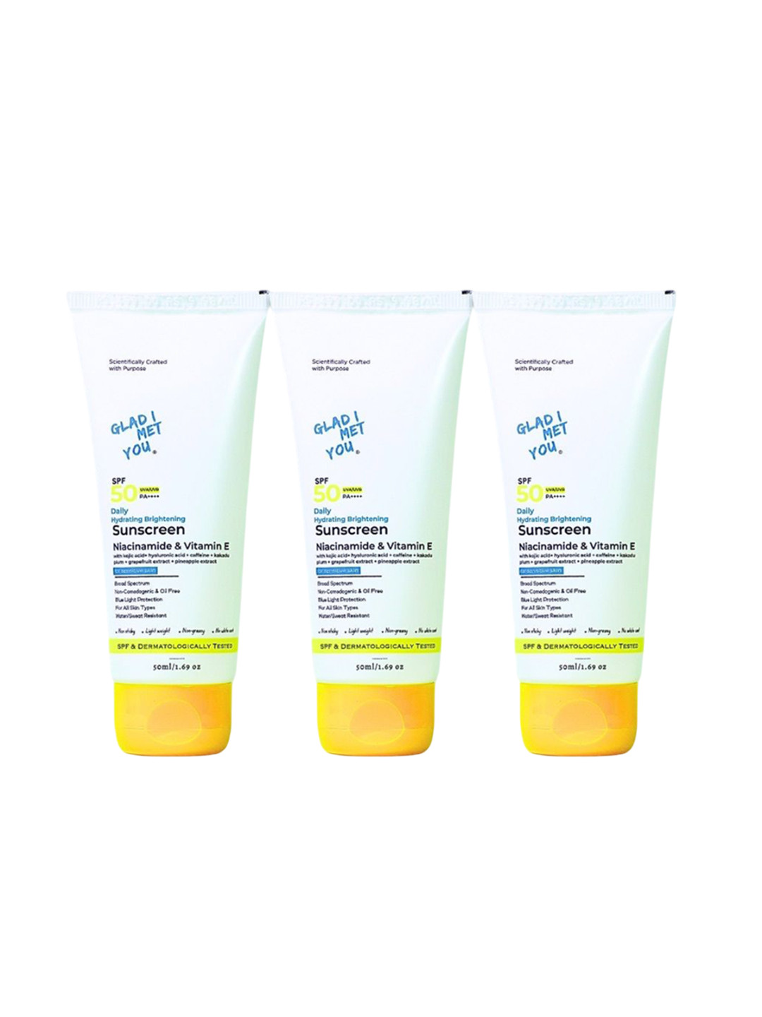 GLAD I MET YOU Set Of 3 Ultra-Light Sunscreen SPF 50 PA++++ - 50 g Each