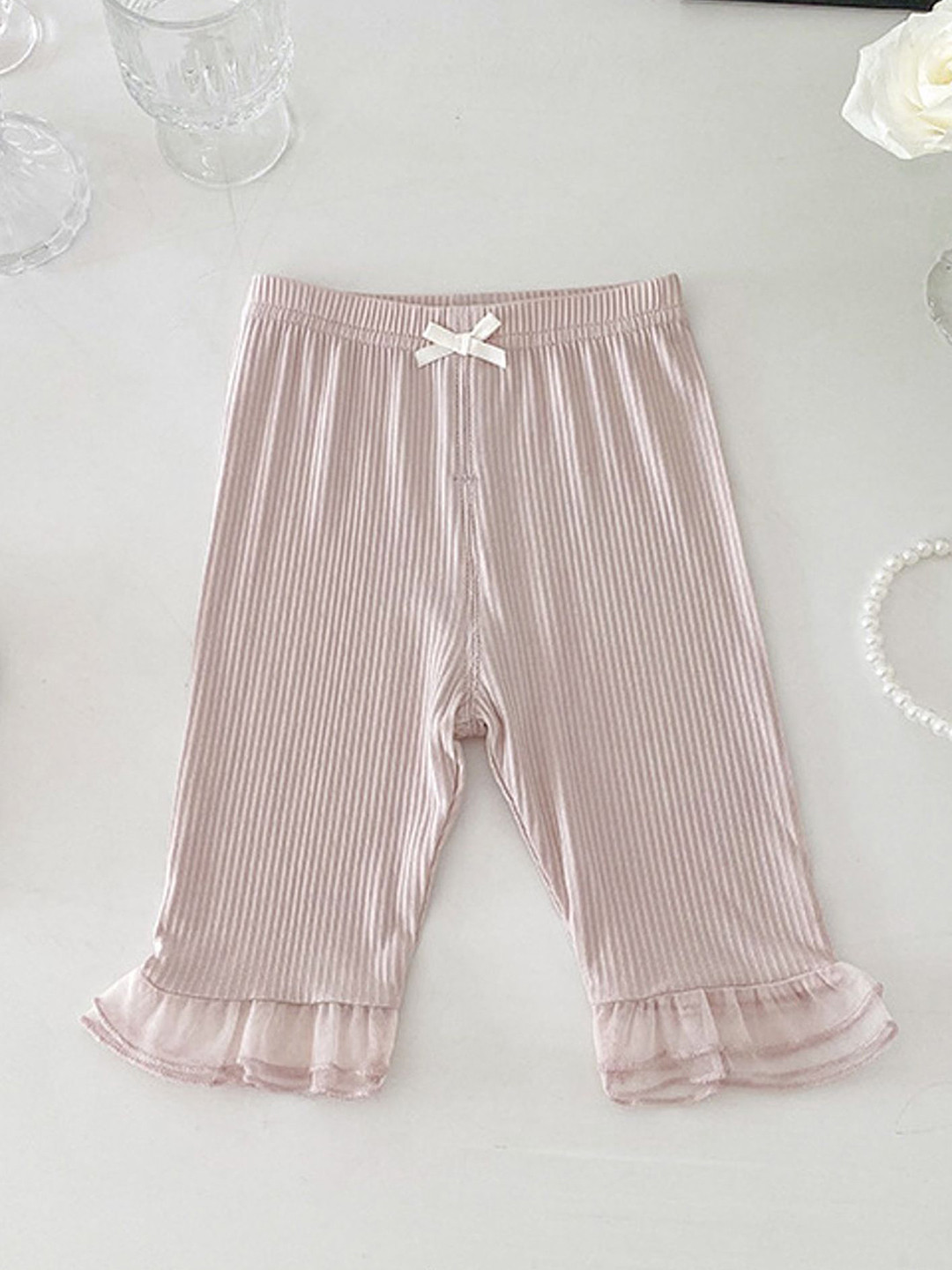 LULU & SKY Girls Ribbed Bow-applique Leggings