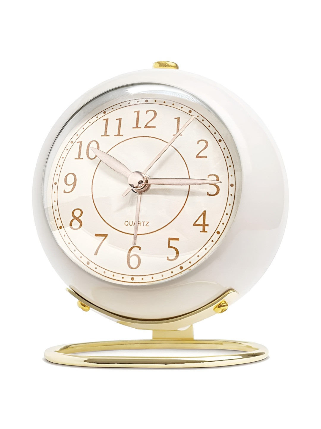 Kadio White & Gold-Toned Round Shaped Analogue Contemporary Alarm Clock