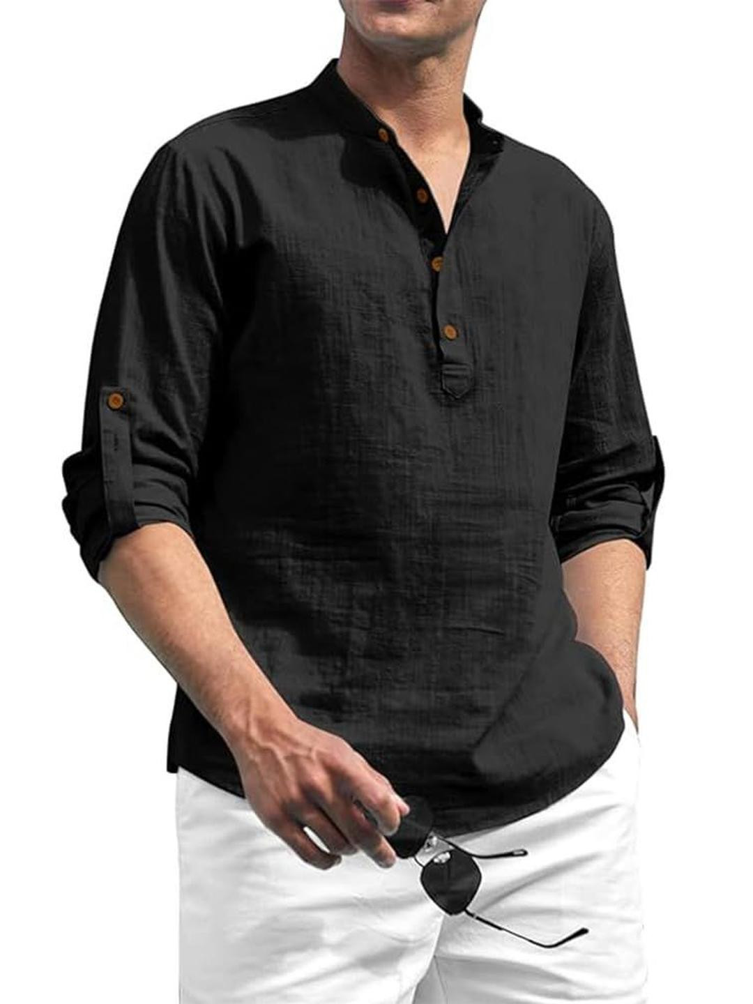 AMRIT TOP WEAR Mandarin Collar Pure Cotton Short Kurta