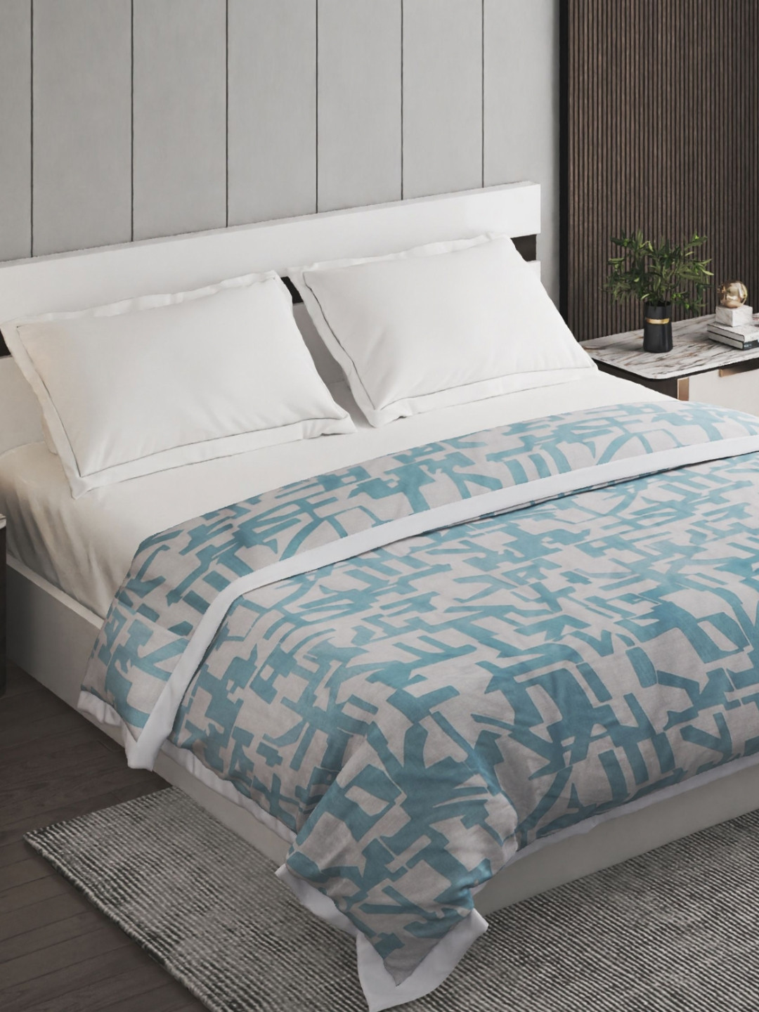 Home Centre Belmont Camino Dusky Blue & Grey Printed Cotton 90 GSM Double Bed Dohar
