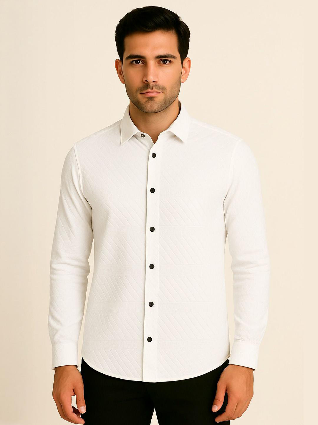 MARMIC FAB Textured Spread Collar Classic Casual Shirt