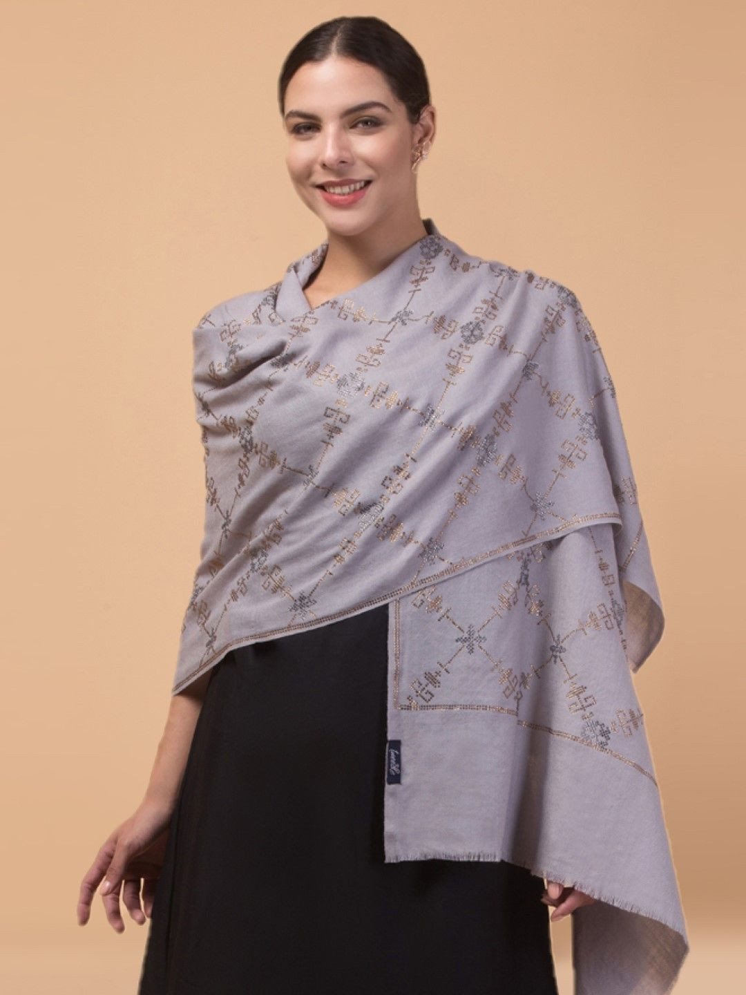 Tweedle Embellished Woolen With Stone Work Stole