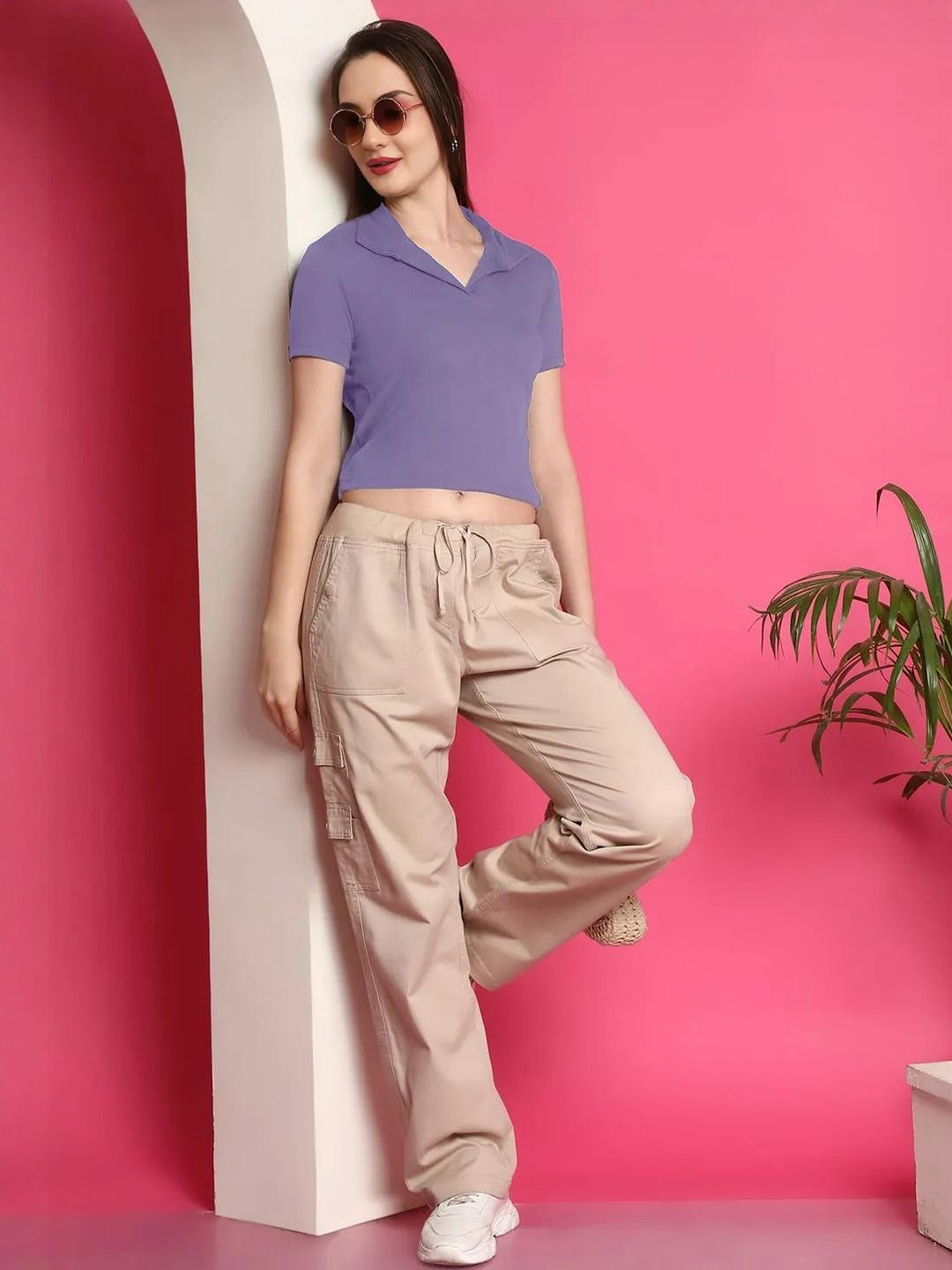 The Roadster Lifestyle Co. Shirt Collar Fitted Casual Crop Top