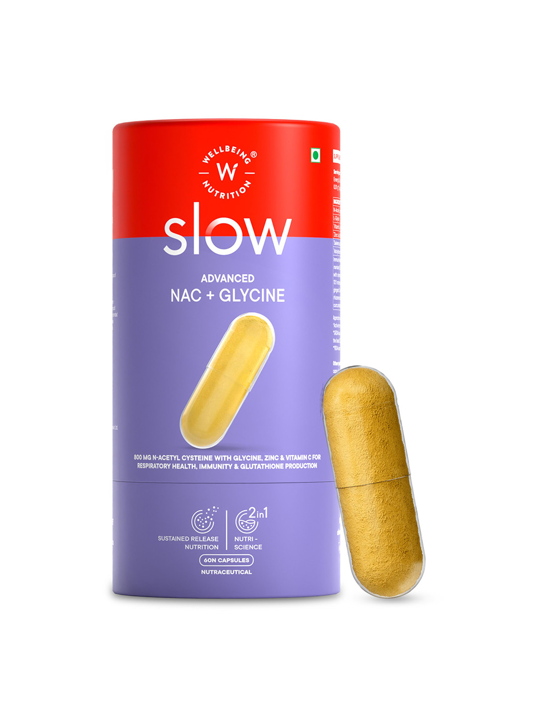 Wellbeing Nutrition Slow Advanced NAC 800 mg With Glycine- 60 Capsules
