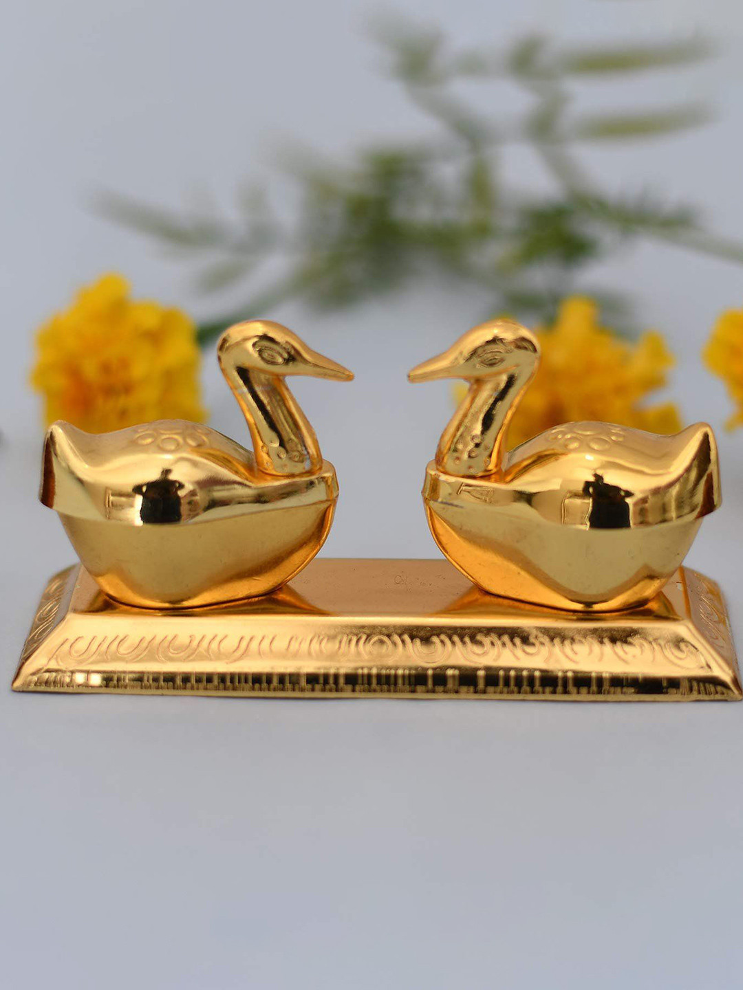 CRAFTAM Yellow Metal Double Duck Shape Chandan Roli Kumkum Chawal Box