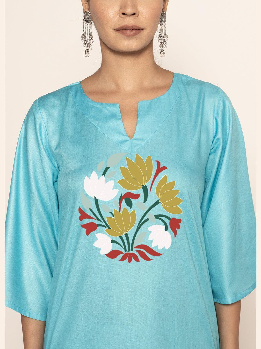 LetsDressUp Prabhavita Floral Printed Notch Neck Straight Kurta