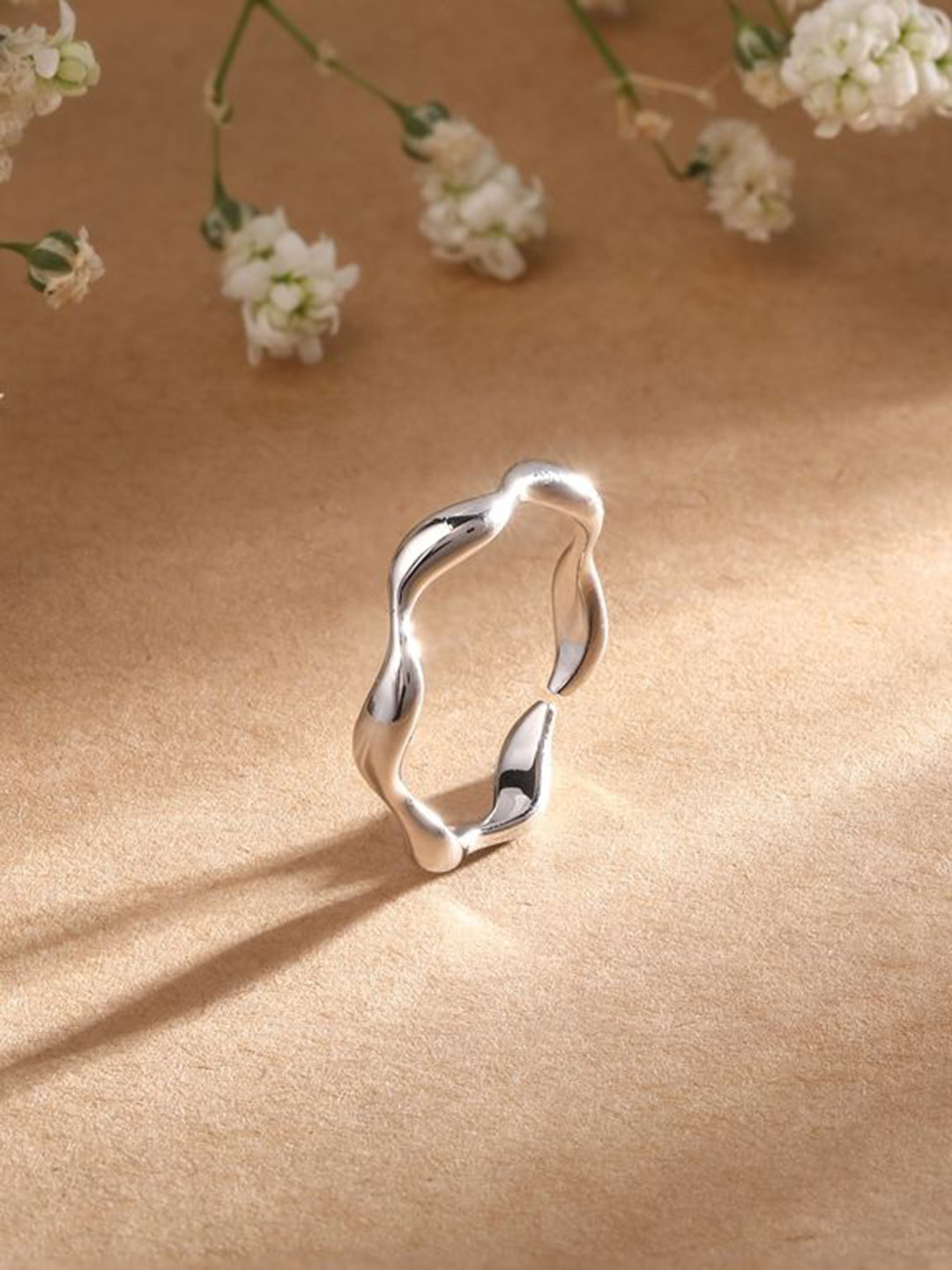Cierra Silver Plated Zigzag Wavy Adjustable Finger Ring