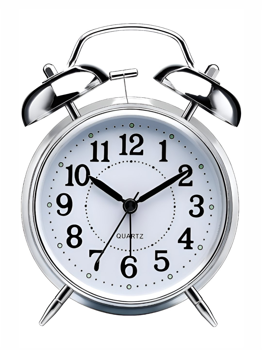 Kadio Silver-Toned & White Round Shaped Analogue Contemporary Alarm Clock