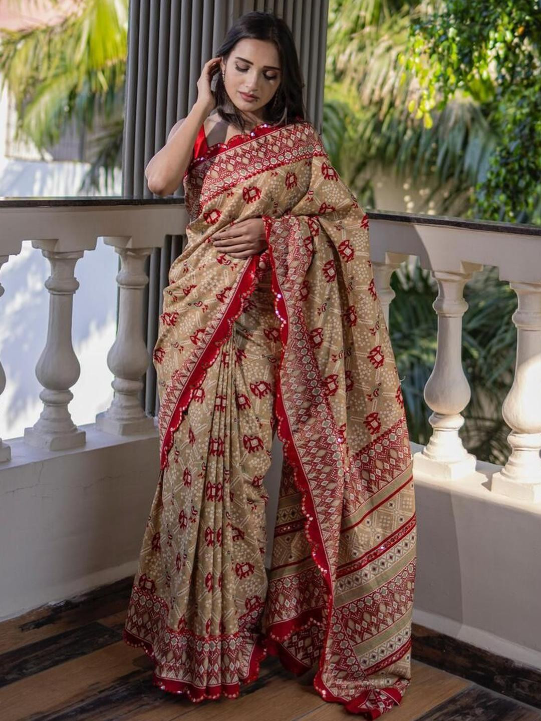 D tales Batik Mirror Work Patola Saree