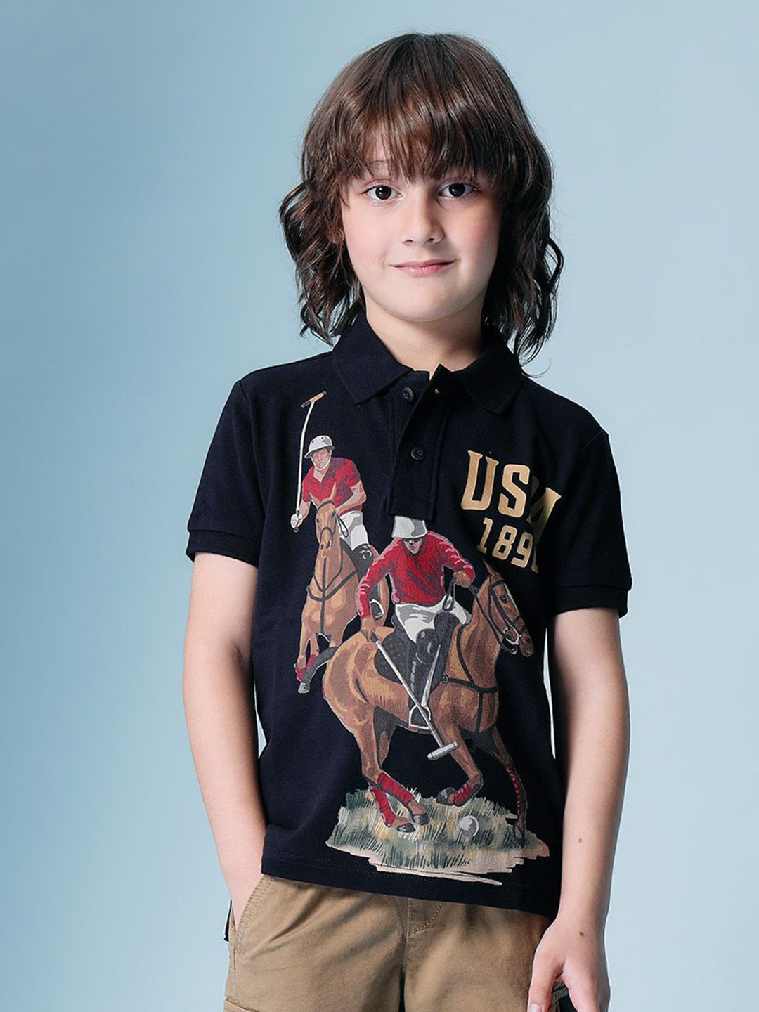 U.S. Polo Assn. Kids Boys Graphic Printed Polo Collar Pure Cotton T-shirt