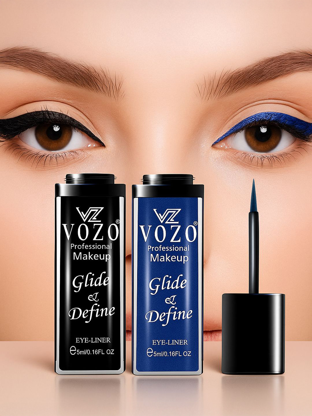VOZO Set Of 2 Glide & Define Waterproof Liquid Eyeliner - 5 ml Each - Blue - Black