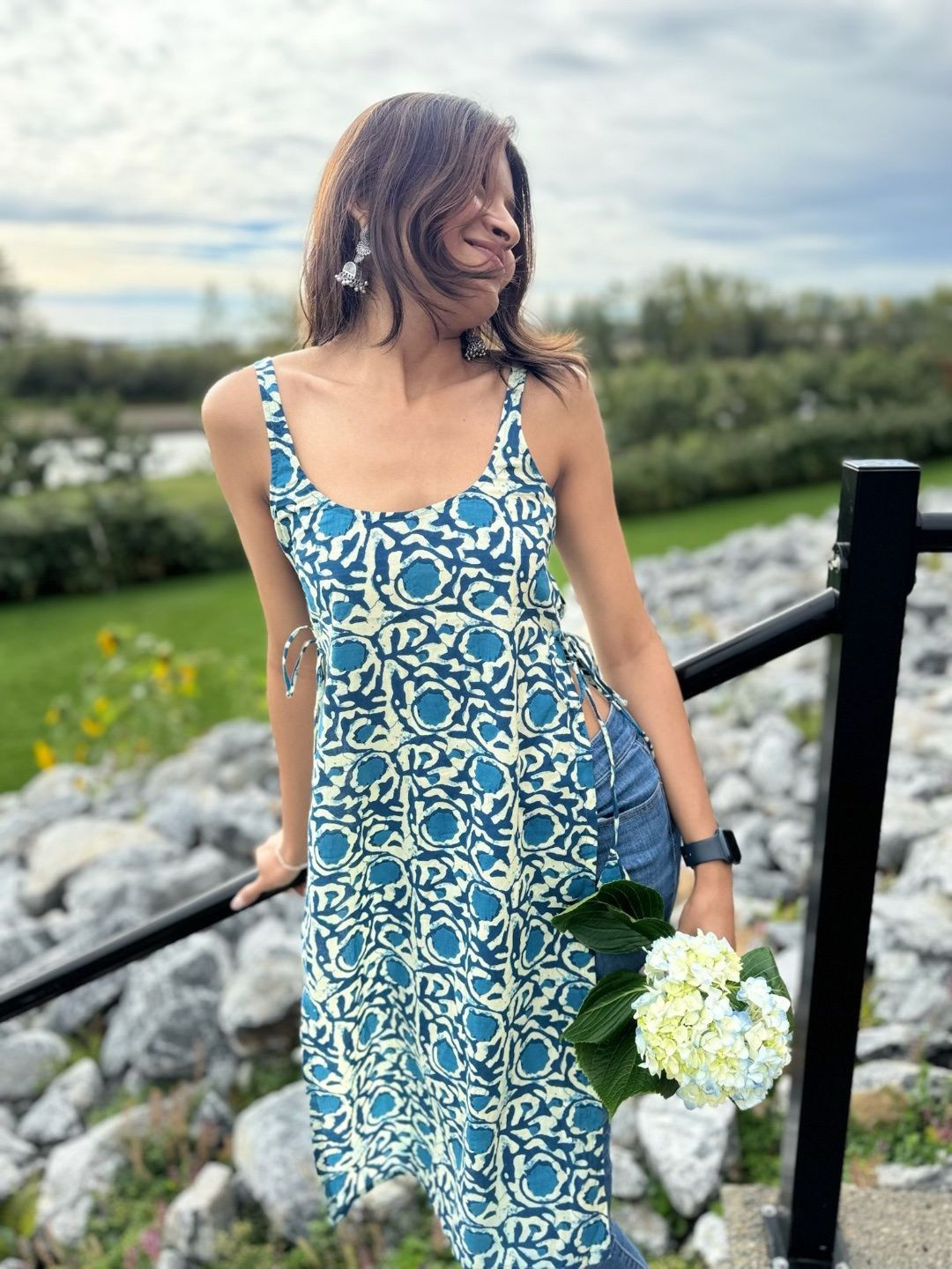 Avataraa Women Block Printed Pure Cotton Backless Straight Kurti