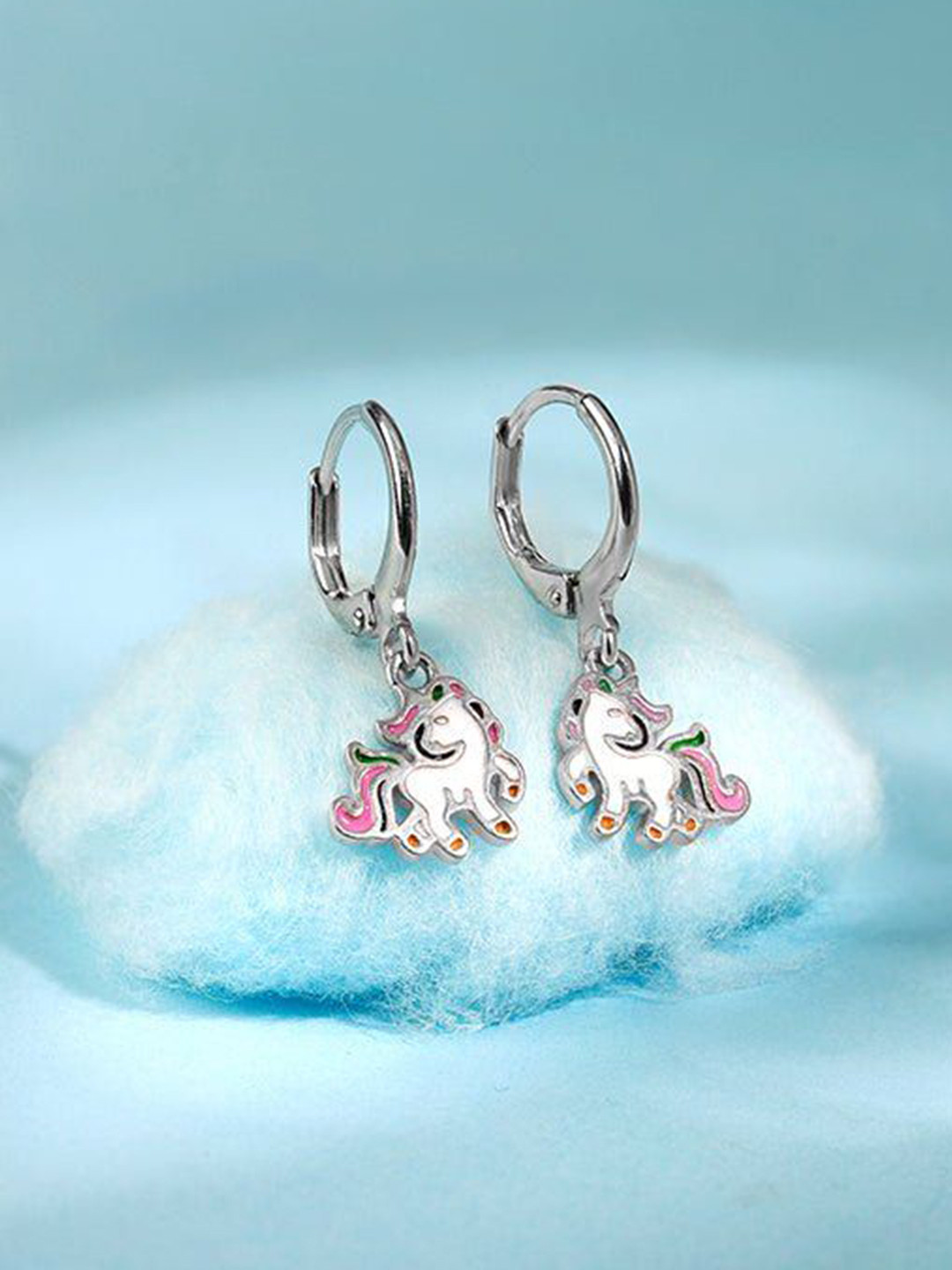 GIVA 925 Silver Rhodium-Plated Circular Unicorn Hoop Earrings