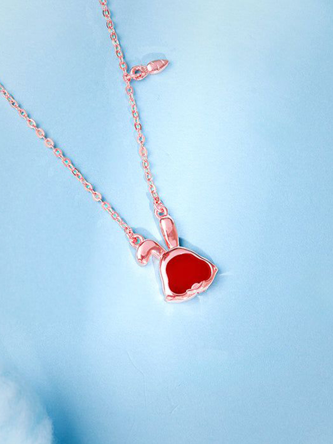 GIVA Girls 925 Silver Rose Gold-Plated Zircon Studded Bunny Chain