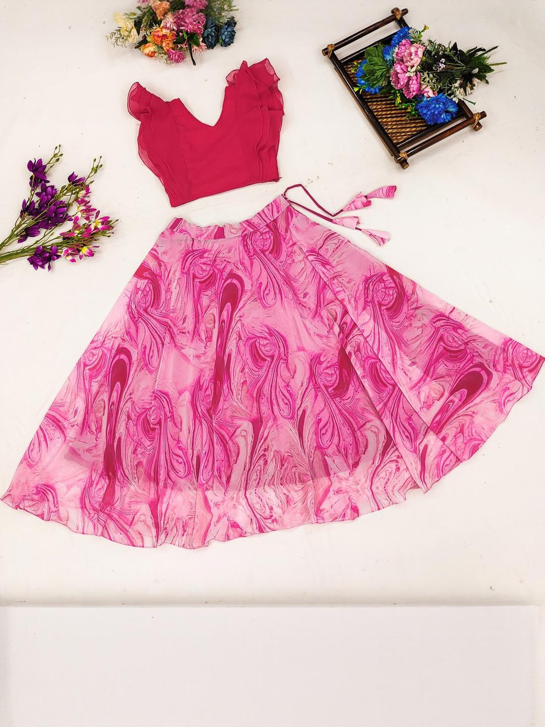 RJ ONLINE Ready To Wear Poly Georgette Lehenga Choli
