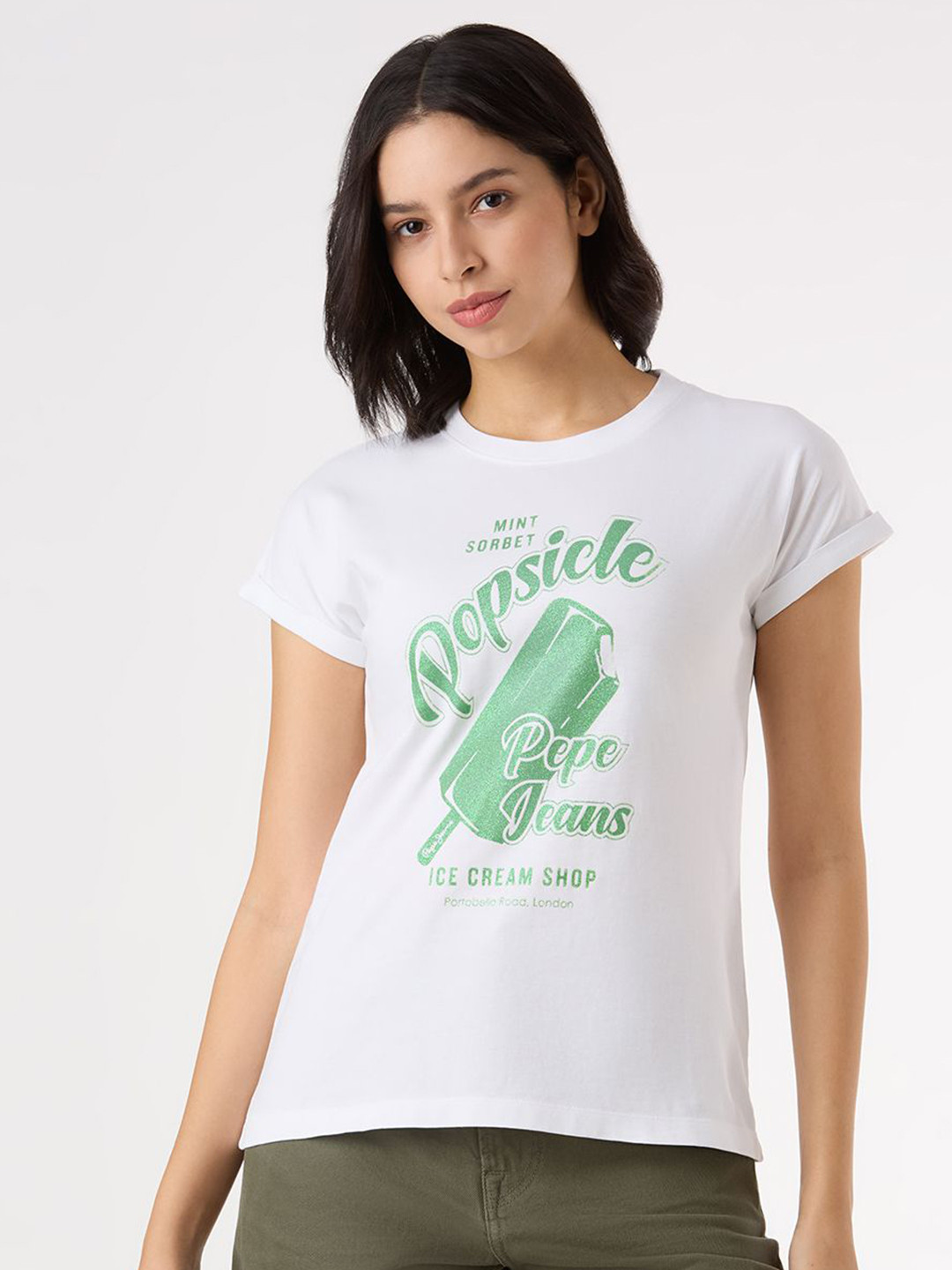 Pepe Jeans Graphic Printed Cap Sleeves Pure Cotton Relaxed Fit T-shirt