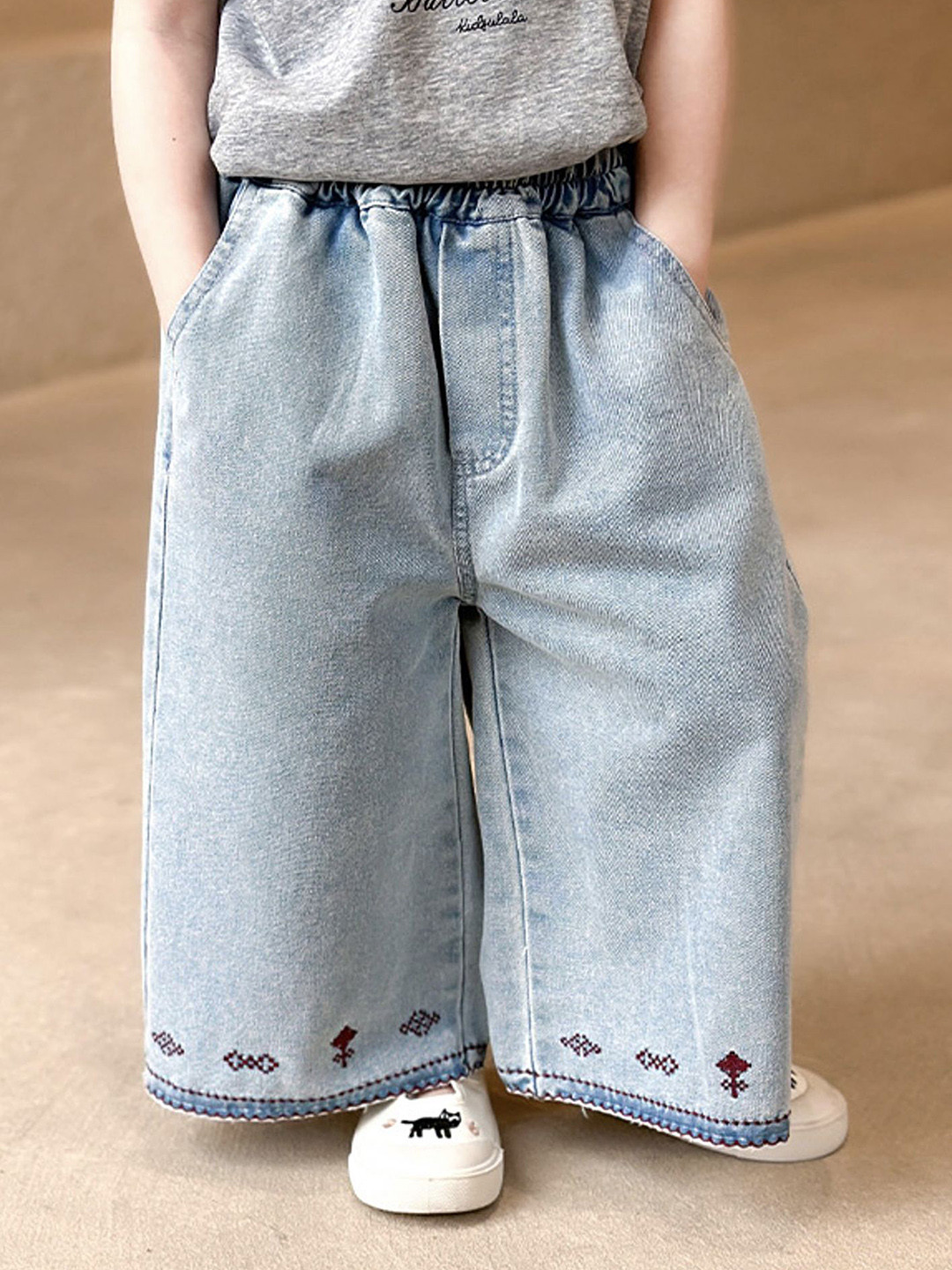 LULU & SKY Girls Wide Leg High-Rise Washed Effect Jeans