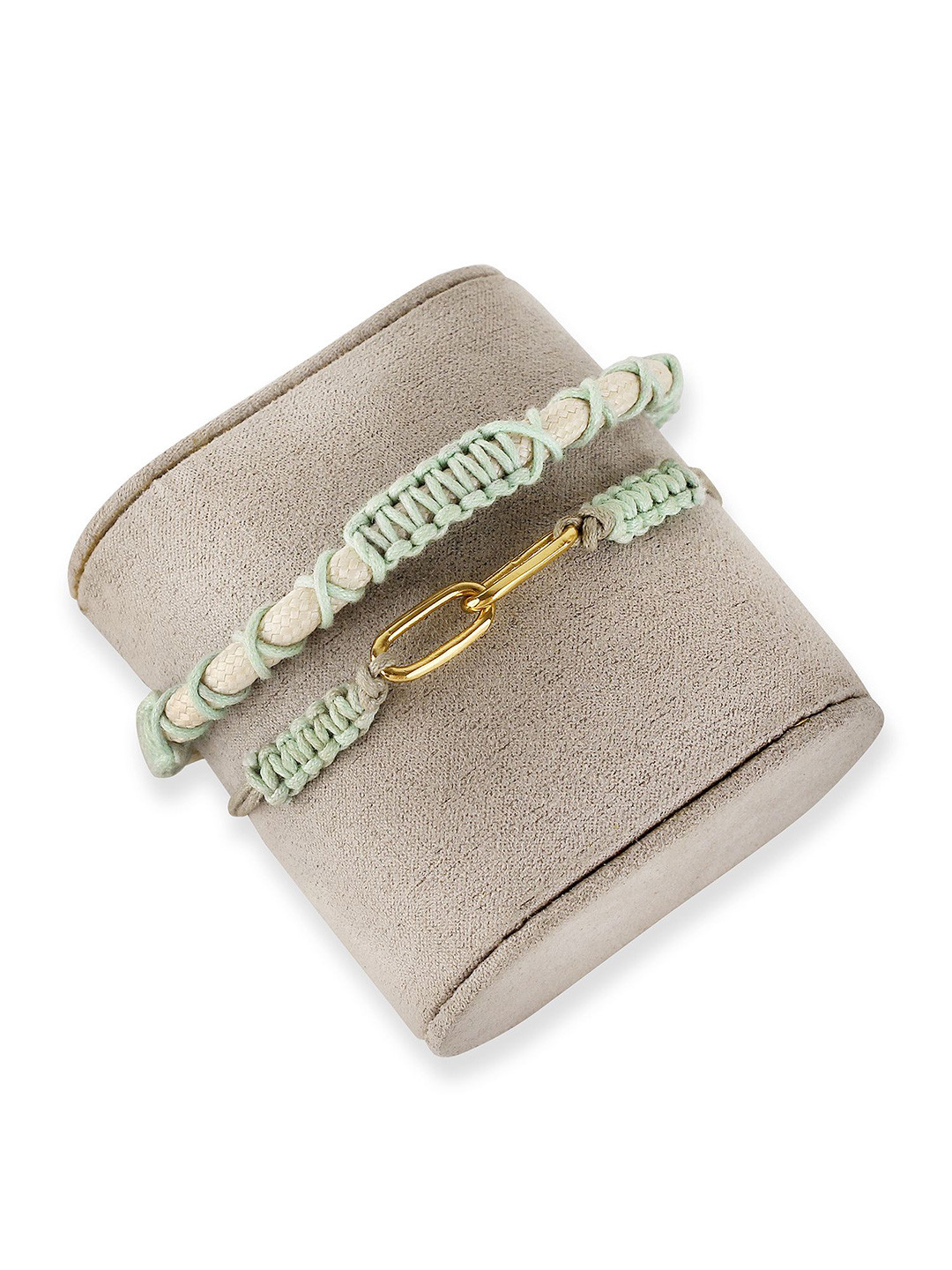 TANN TRIM Unisex Thread & Vegan Set Of 2 Leather Gold-Plated Wraparound Bracelets