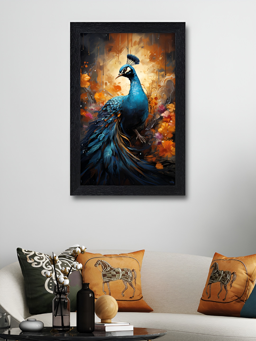 Aura Blue & Red Peacock Abstract Collage Wall Art
