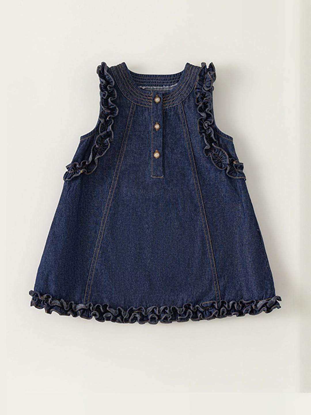 LULU & SKY Girls Round Neck Ruffled Cotton A-Line Dress