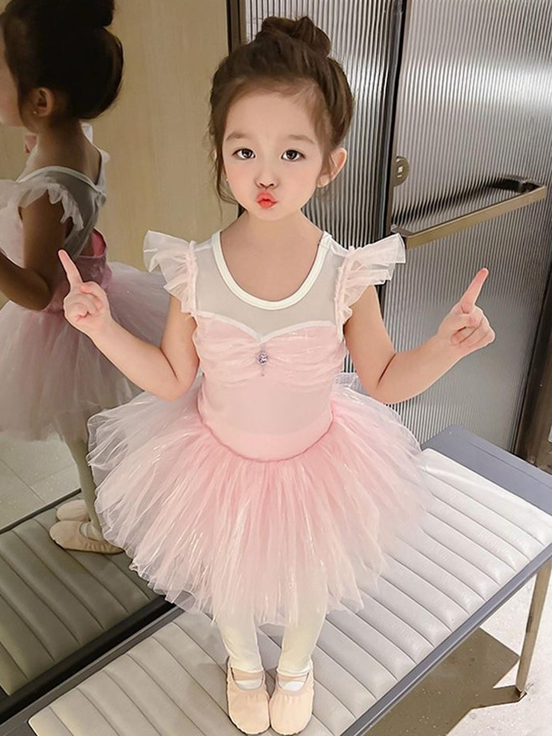 LULU & SKY Girls Ruched Detail Fit And Flare Tulle Dress