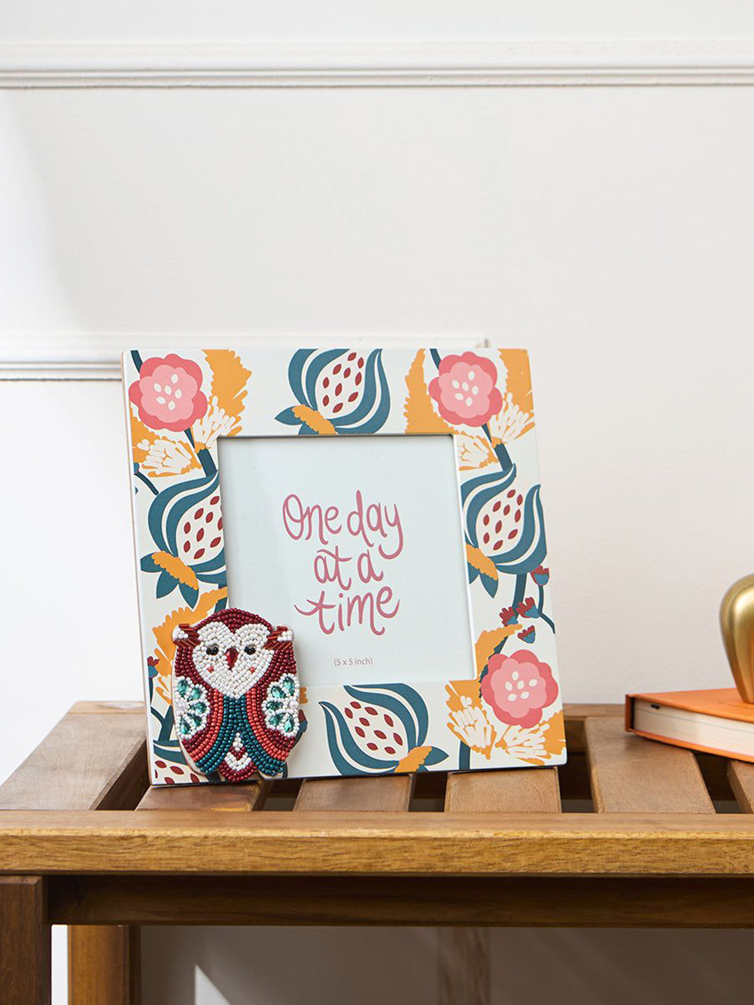 Chumbak Turkish Tales White & Blue Printed Wooden Table Photo Frame